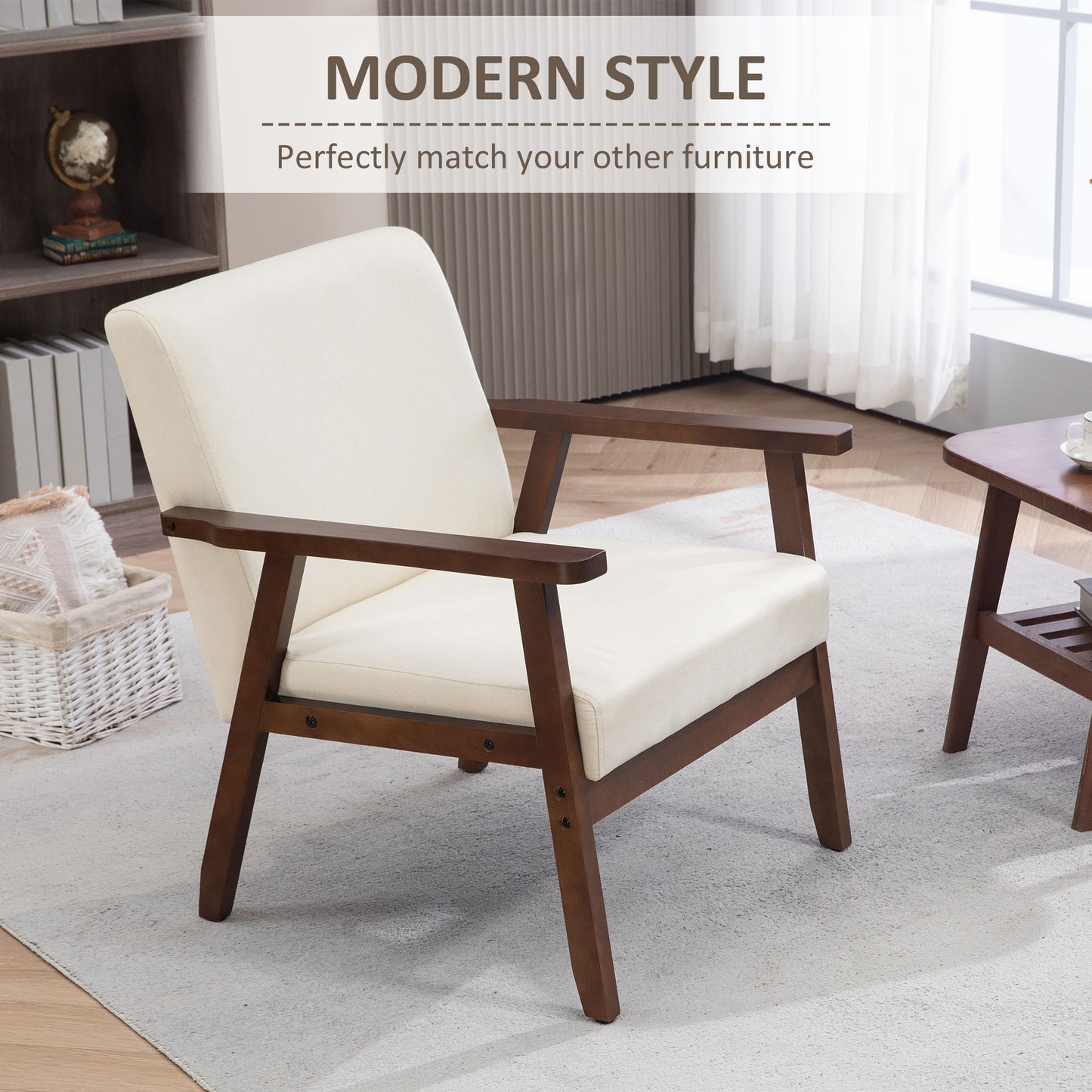 HOMCOM Modern Accent Chairs with Cushioned Seat, Upholstered Linen-Feel Armchair for Bedroom, Living Room, Dark Gray