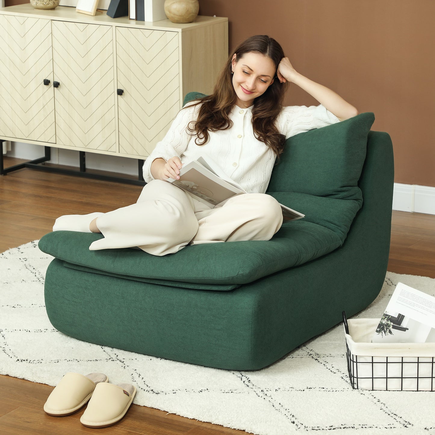 HOMCOM Floor Sofa with Single Piece Ultra High-Density Foam, Armless Floor Chair for Living Room, Bedroom, Home Office, Green