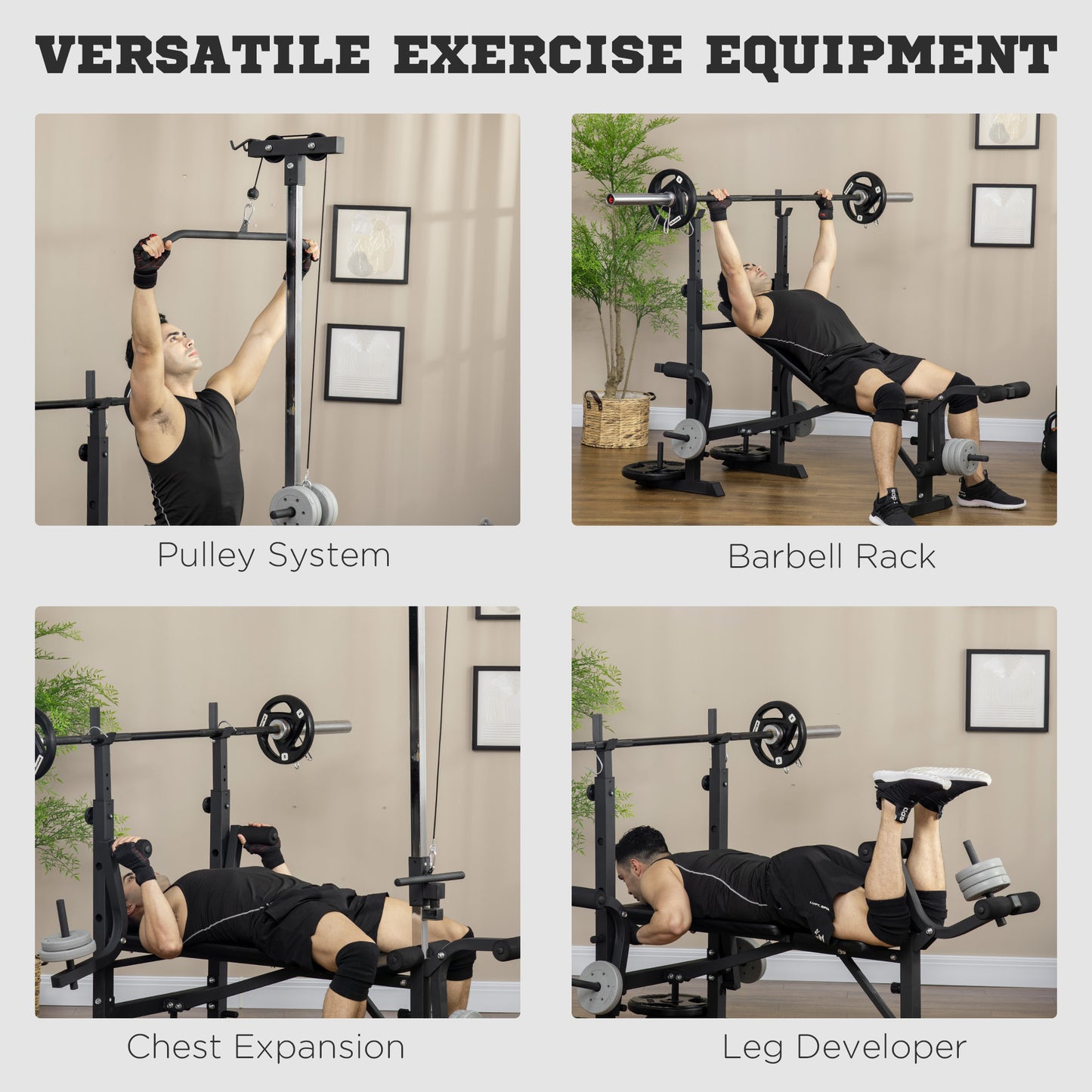 Soozier Press Bench, Heavy Duty Multiple Function Workout Adjustable Bench with Preacher Curl, Leg Developer
