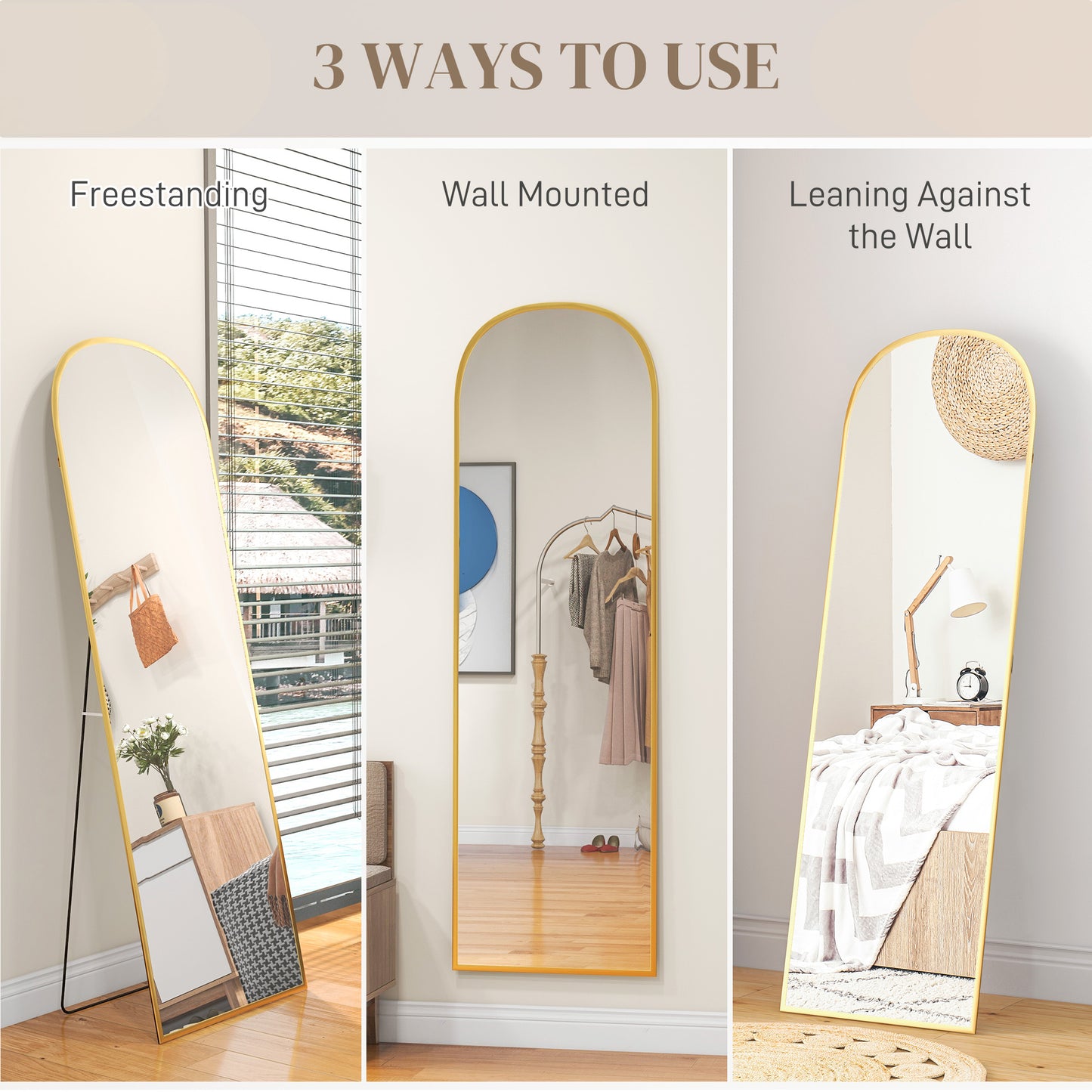HOMCOM Arched Standing Mirror, 64" x 20" Full Length Mirror, Free Standing or Wall Mounted for Living Room, Bedroom, Black