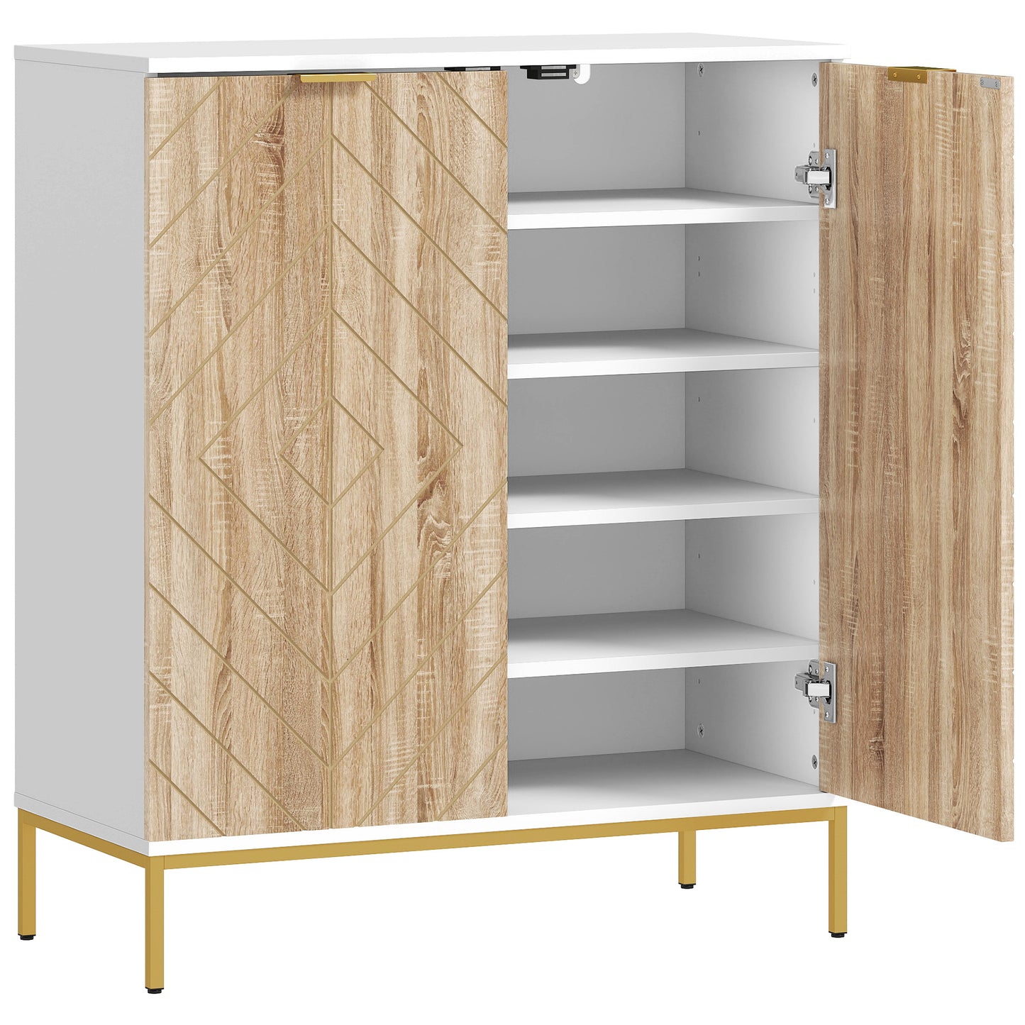 HOMCOM Shoe Storage Cabinet for 15 Pairs, Freestanding Shoe Cabinet with Doors and Adjustable Shelves for Hallway, Oak