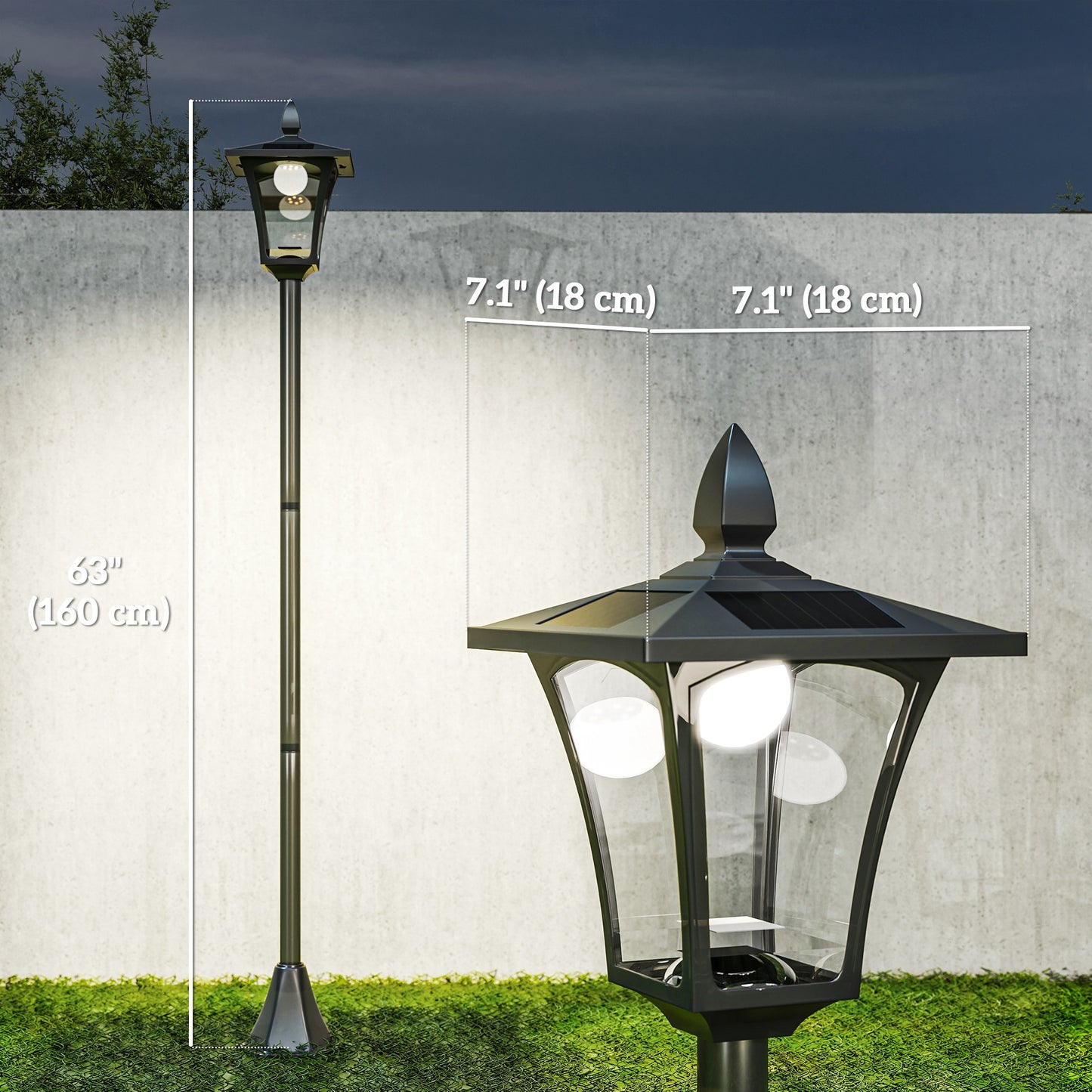 Outsunny Single Solar Lamp Post Garden Solar-Powered LED Streetlight Style Outdoor Light Waterproof 5-6 Hours with Base for Lawn Pathway Walkway 47"H, Black