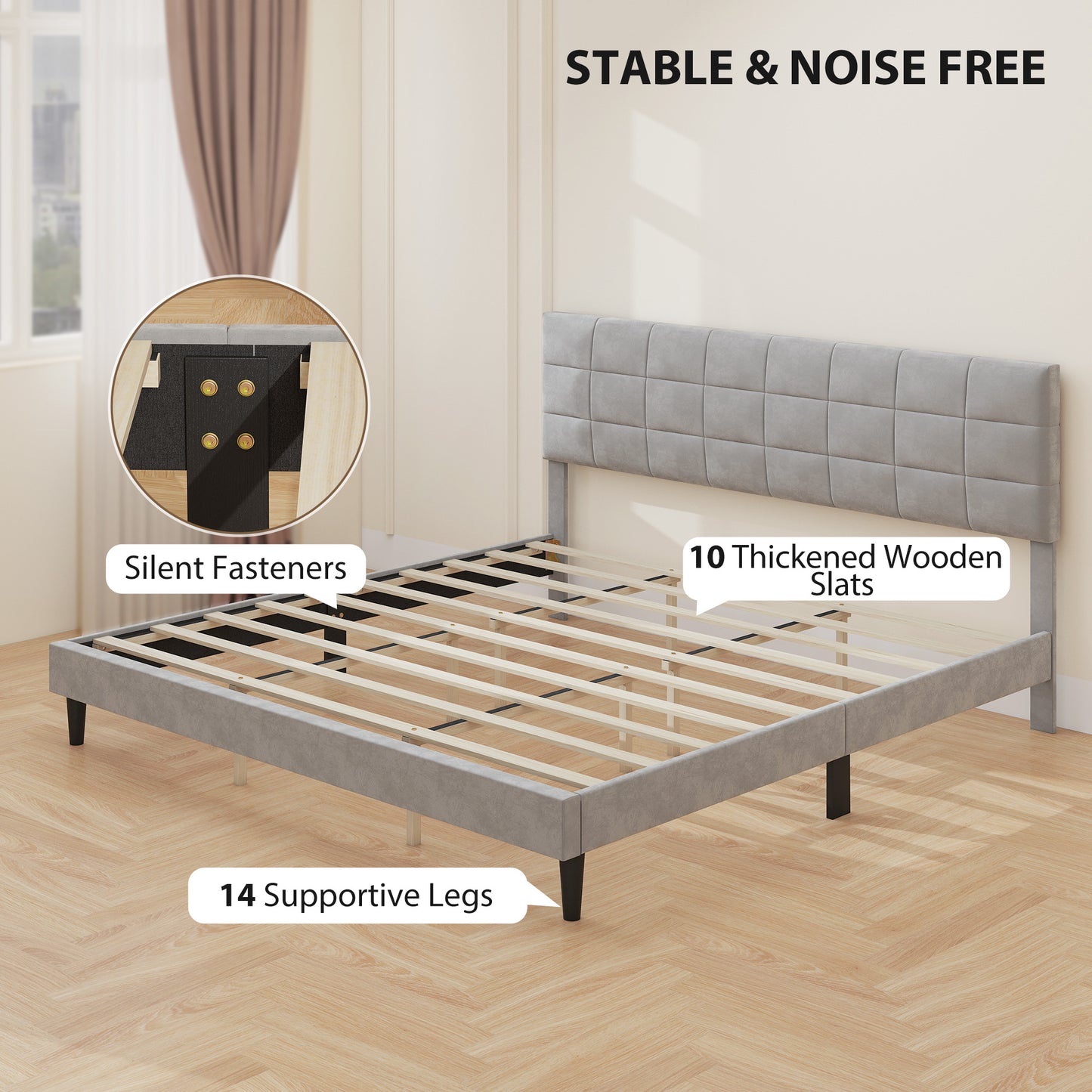 HOMCOM Queen Size Bed Frame with Upholstered Headboard, Modern Platform Bed Frame with Wood Slats, 1100 lbs Capacity, Cream