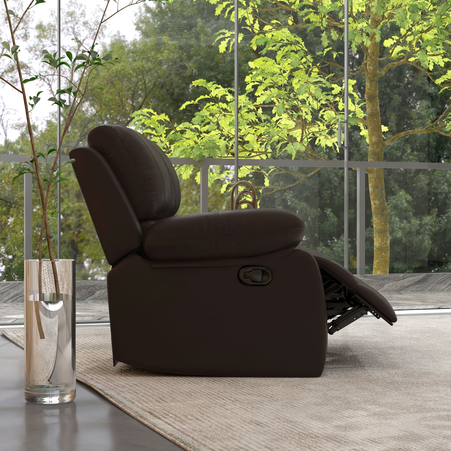 HOMCOM Double Reclining Loveseat, PU Leather Manual Recliner Sofa Chair with Pullback Control Footrest for Living Room, Black