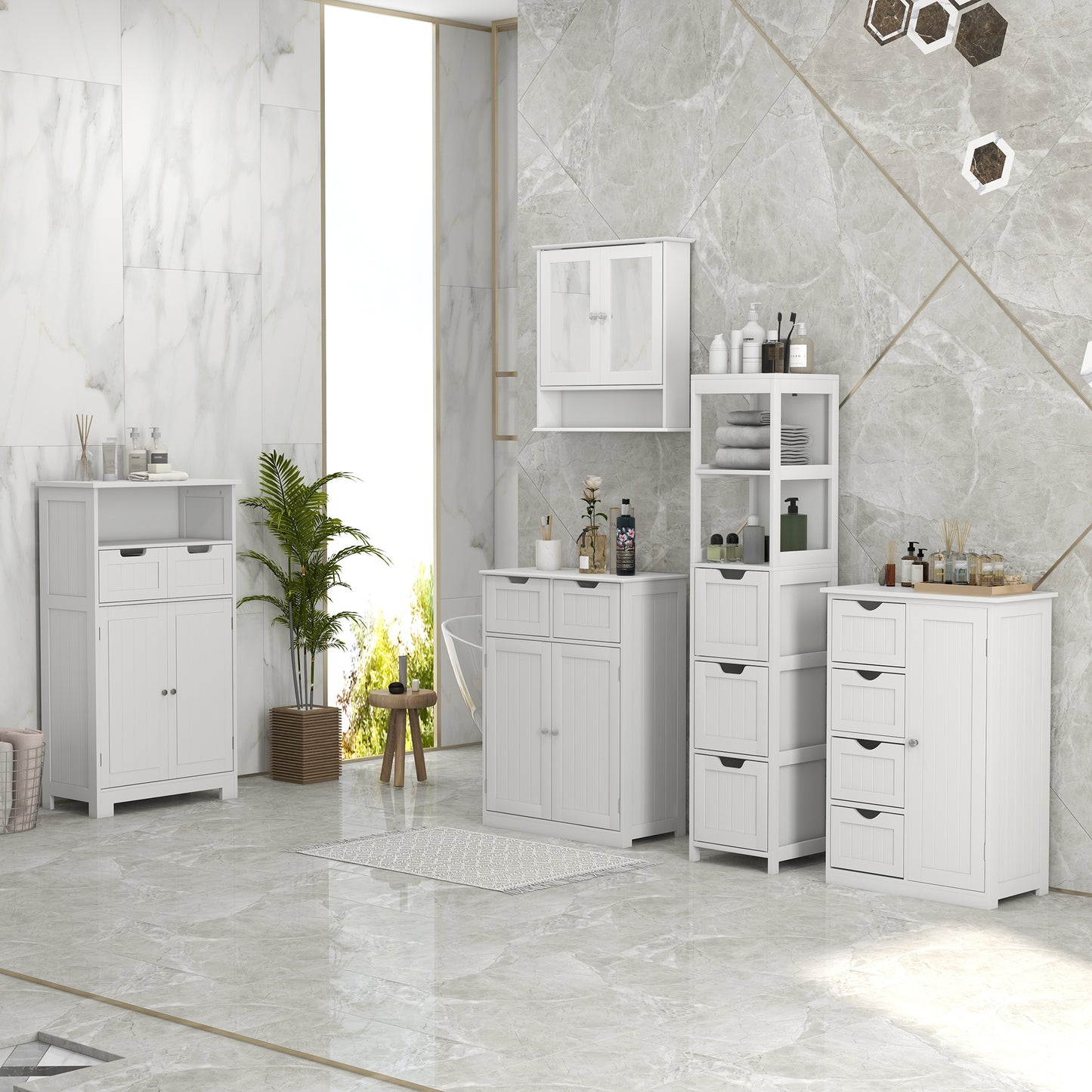 kleankin Bathroom Cabinet, Bathroom Storage Cabinet with 2 Drawers, Adjustable Shelf for Living Room, Entryway, White