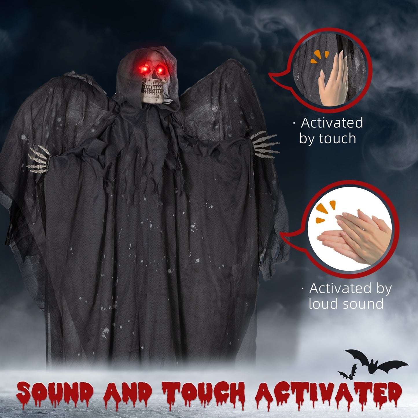 Outsunny 5.6' Life Size Clown Outdoor Halloween Decoration Animatronic, Animated Prop w/ Light Up Eyes