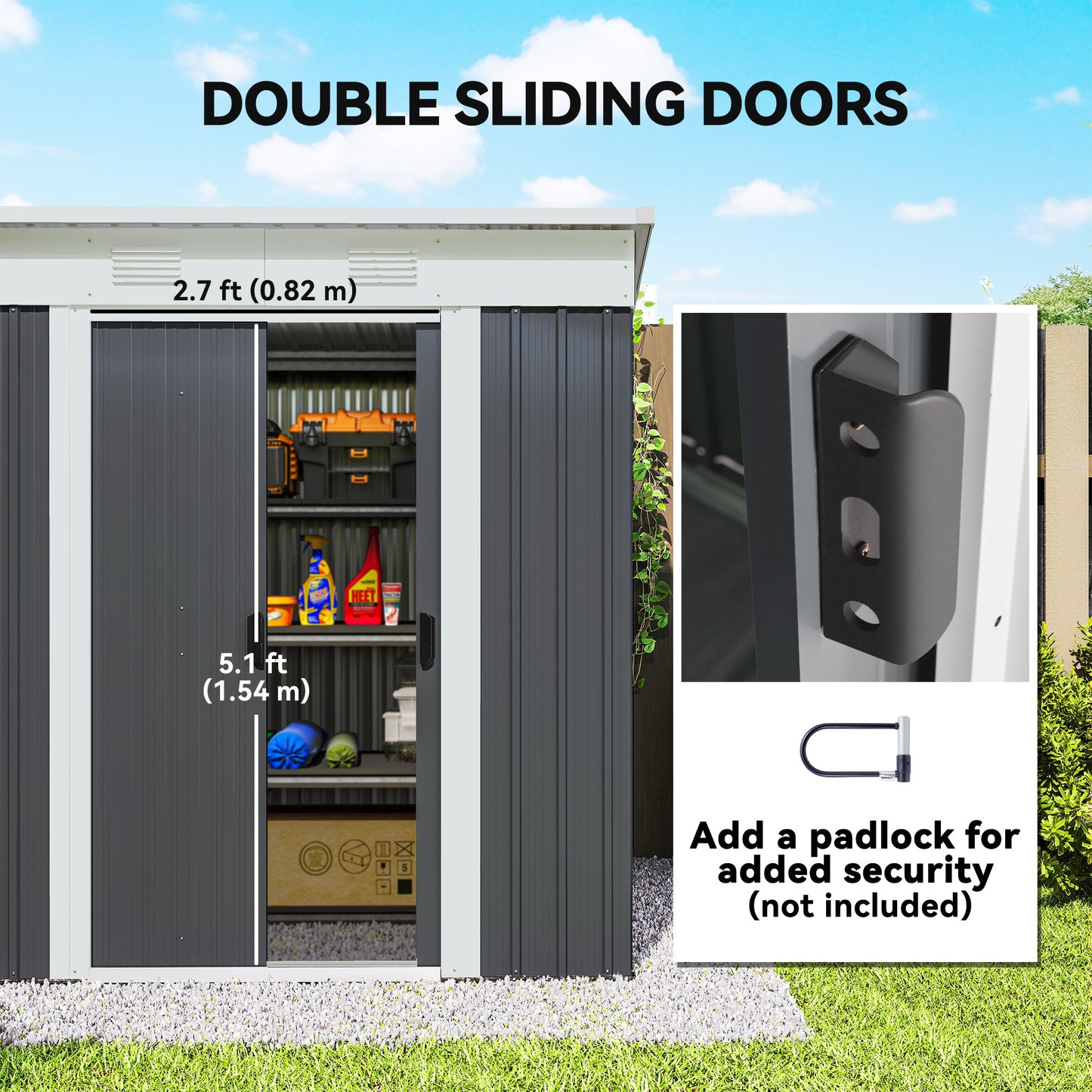 Outsunny 7' x 4' Outdoor Storage Shed, Metal Garden Tool Storage House Organizer with Lockable Sliding Doors and Vents for Backyard Patio Lawn, Charcoal Grey