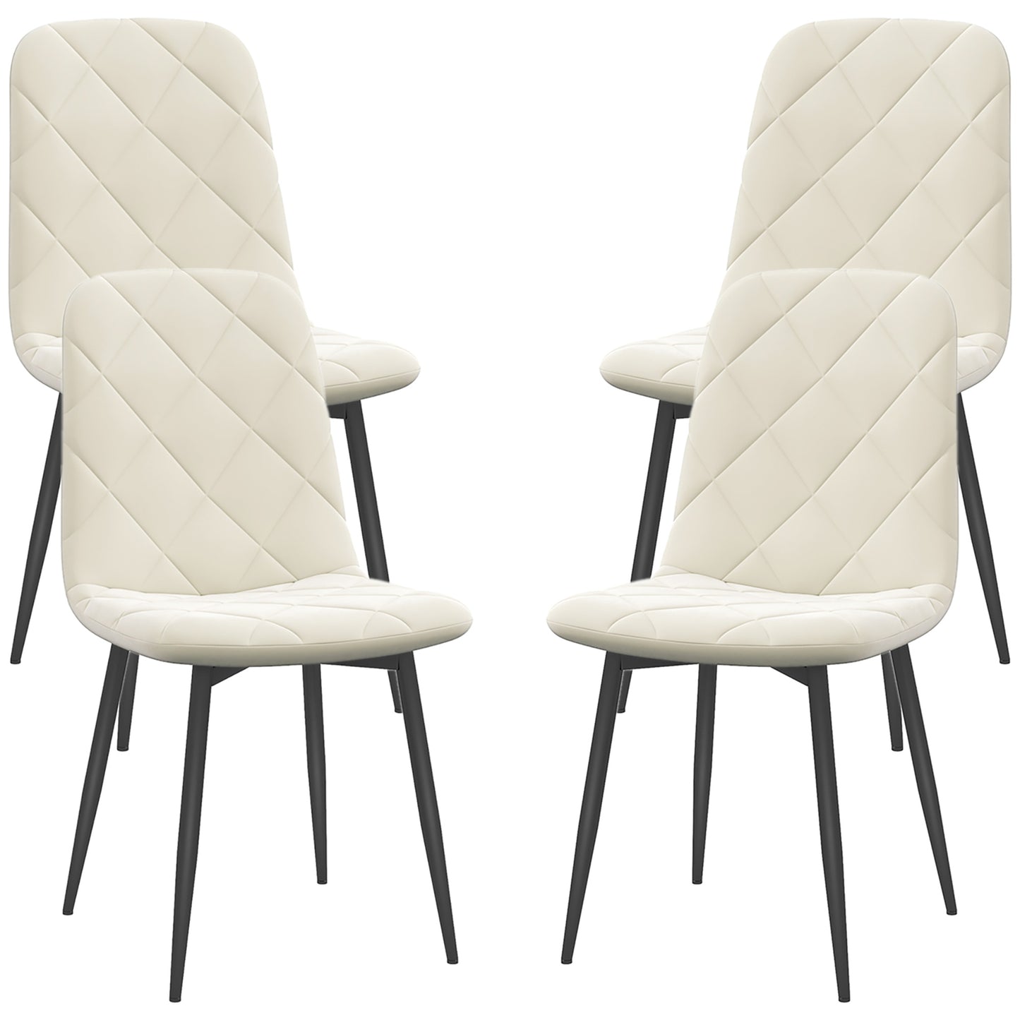 HOMCOM Dining Chairs Set of 4, Upholstered Dining Room Chairs with Steel Legs, Modern Kitchen Chair for Dining Room, Grey