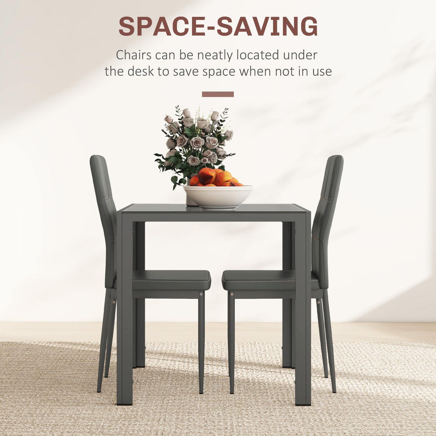 HOMCOM 5-Piece Rectangular Glass Kitchen Table and Chairs with Metal Frame and Faux Leather Upholstery for Dining Room, White