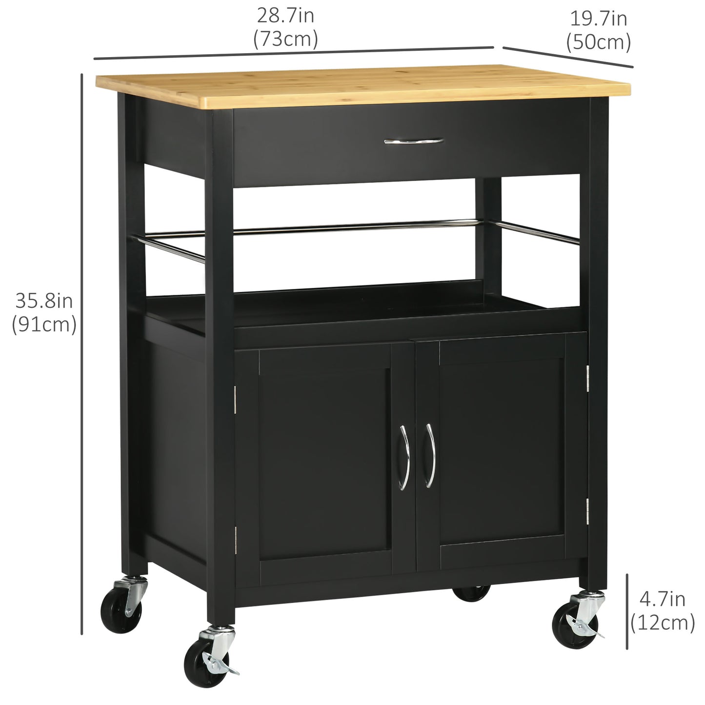 HOMCOM Kitchen Cart, Utility Trolley, Small Kitchen Island with Storage Drawer & Side Hooks for Dining Room, White