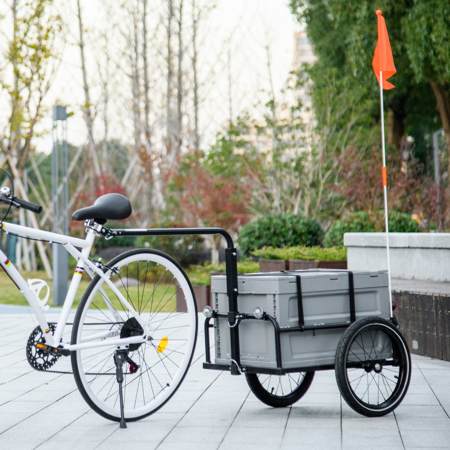 Aosom Steel Trailer for Bike, Bicycle Cargo Trailer with Storage Box, Safe Reflectors, Max Load 88LBS