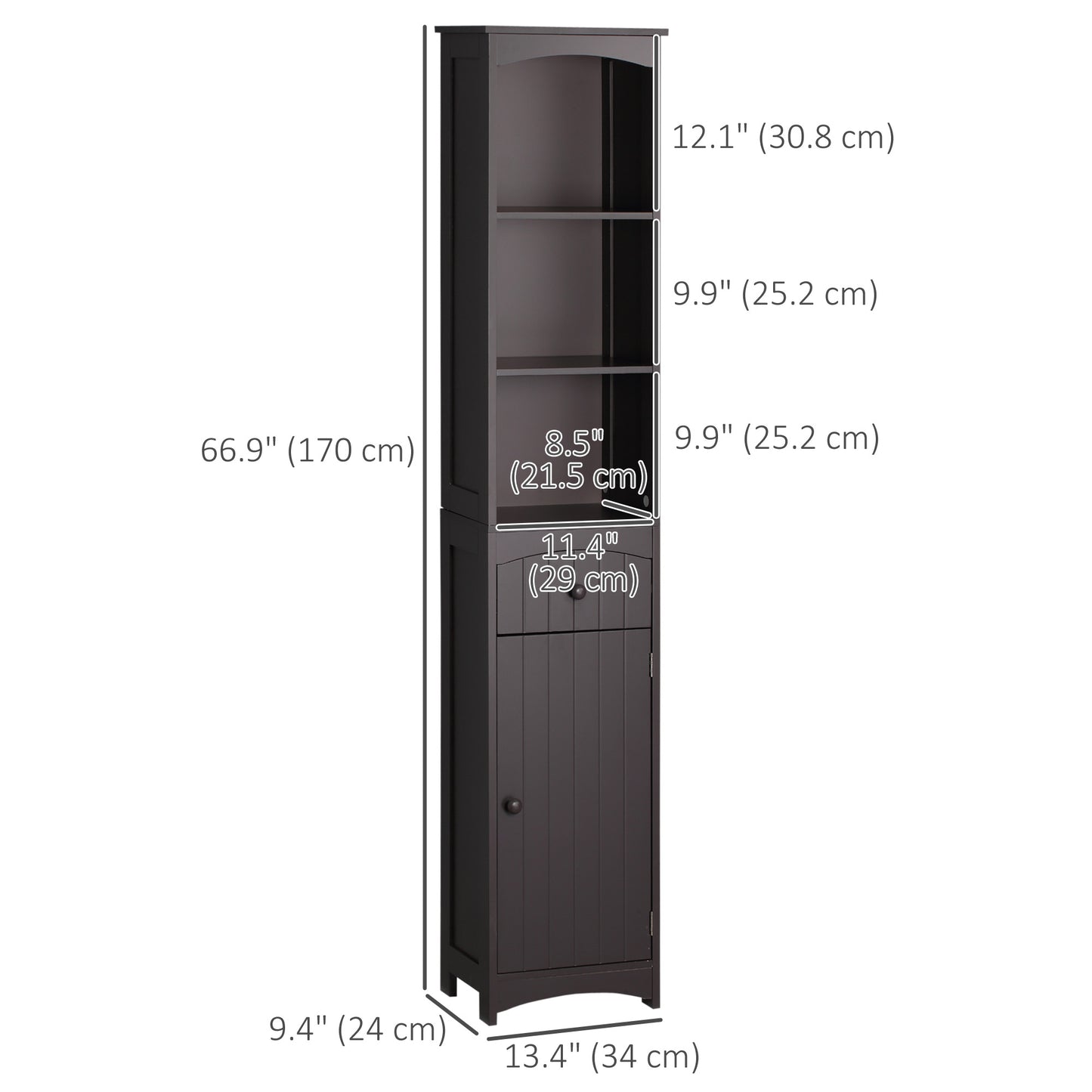 HOMCOM Tall Wooden Bathroom Cabinet Storage Organizer Kitchen Bedroom Decorative