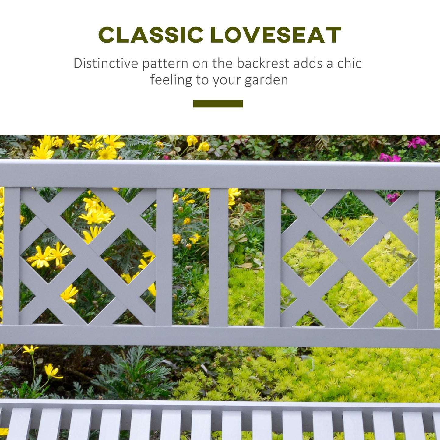 Outsunny Foldable Garden Bench, 2-Seater Patio Wooden Bench, Loveseat Chair with Backrest and Armrest for Patio, Porch or Balcony, Grey