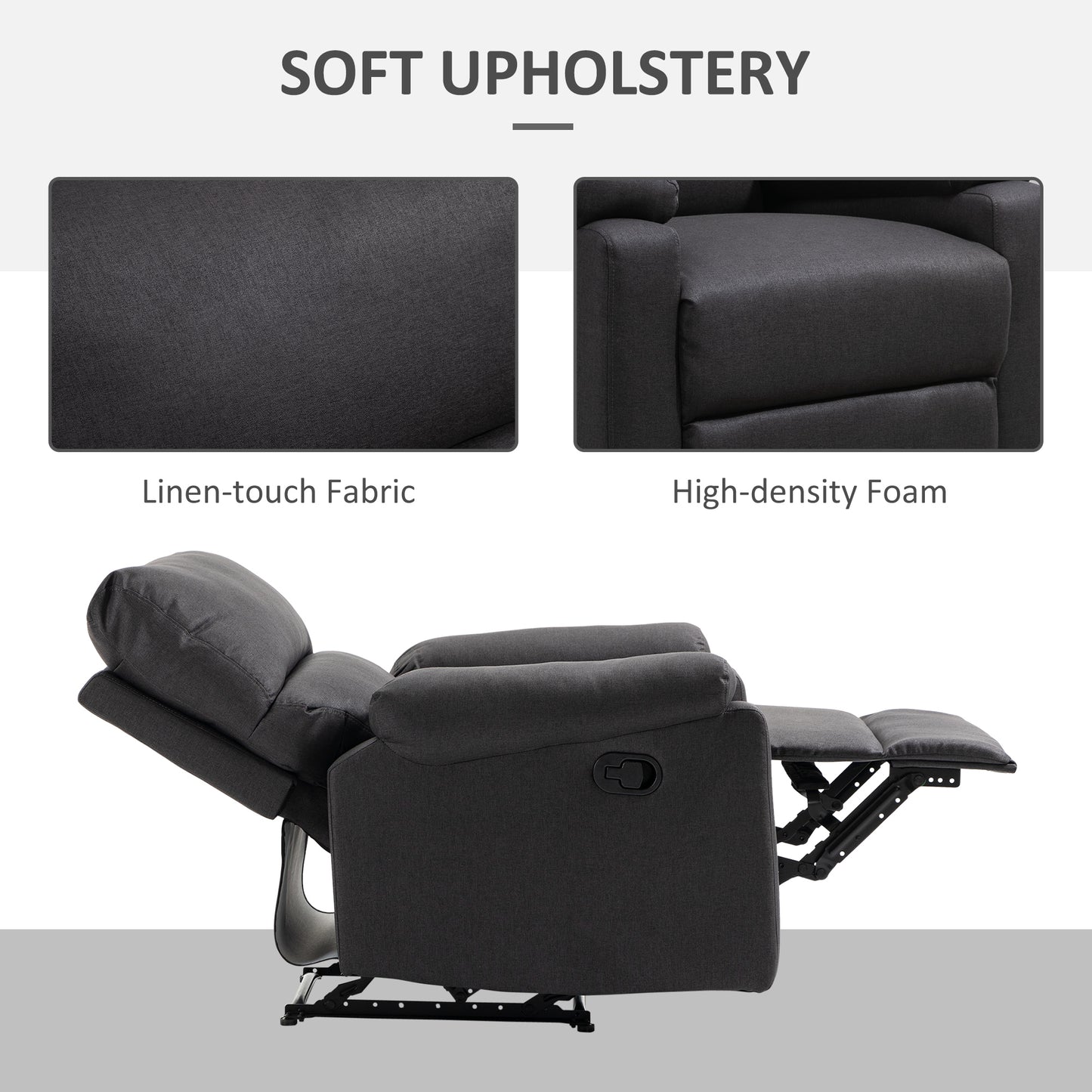 HOMCOM Recliner Chair, Manual Reclining Chair with Footrest, Padded Seat for Living Room, Bedroom, Study, Dark Grey