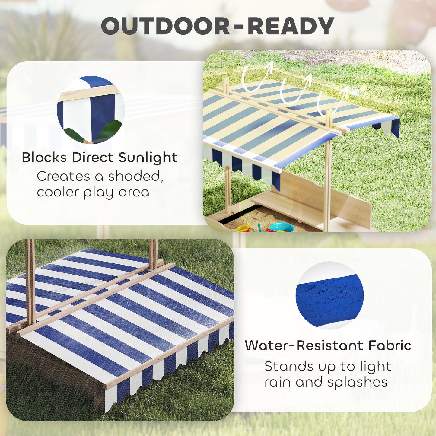 Outsunny Kids Wooden Sandbox Outdoor Backyard Playset Children Play Station w/ Adjustable Canopy & Convertible Bench Sand for 3-7 Years Old