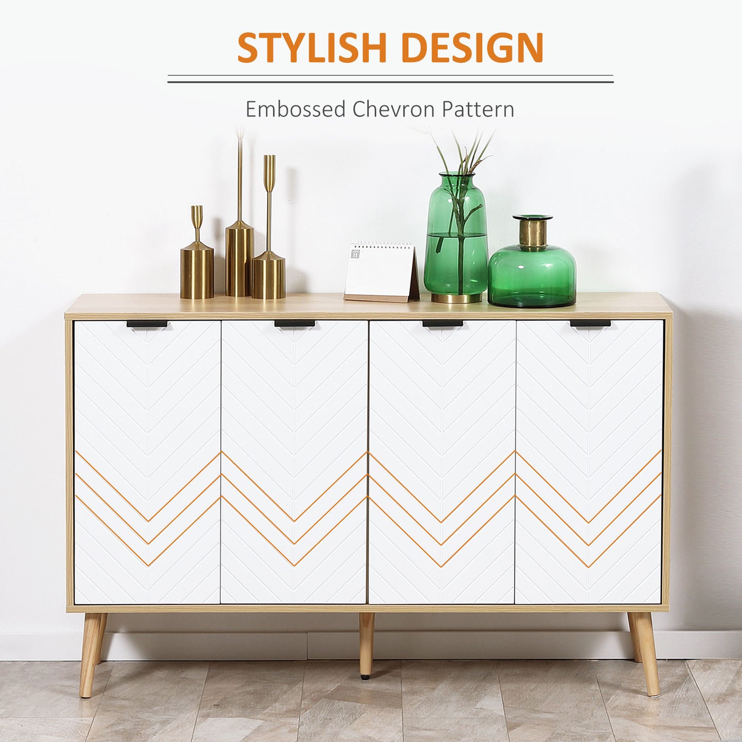 HOMCOM Modern Sideboard and Buffet, Dining Room Cabinet with Adjustable Shelves for Kitchen, Living Room, Natural