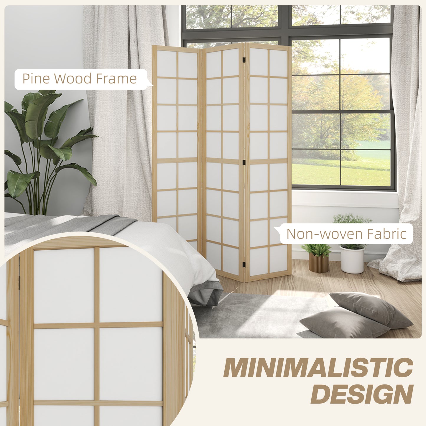 HOMCOM 4 Panel Room Divider, 5.6 ft Folding Wall Divider Room Partition for Home Office, Bedroom, Living Room