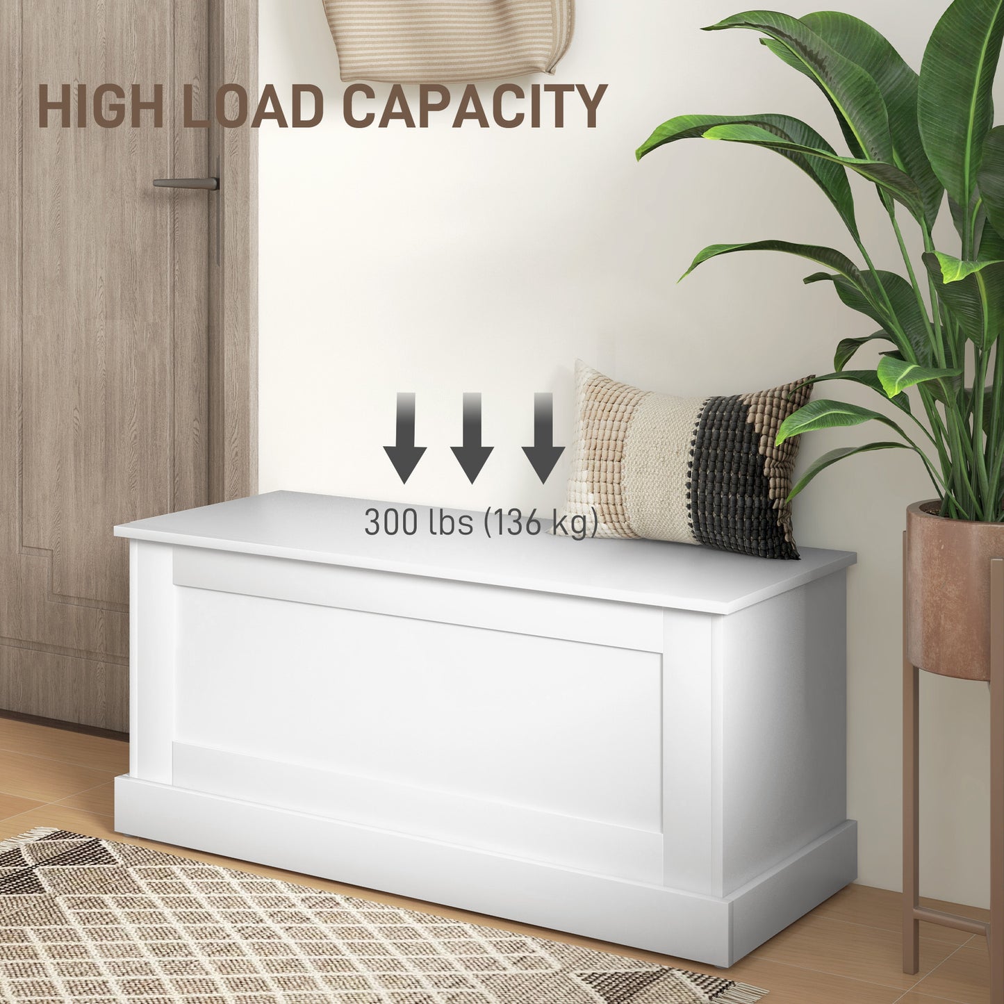 HOMCOM 31.5 Inches Storage Chest, Storage Trunk with Safety Hinge, Wooden Box for Living Room, White Wood Grain