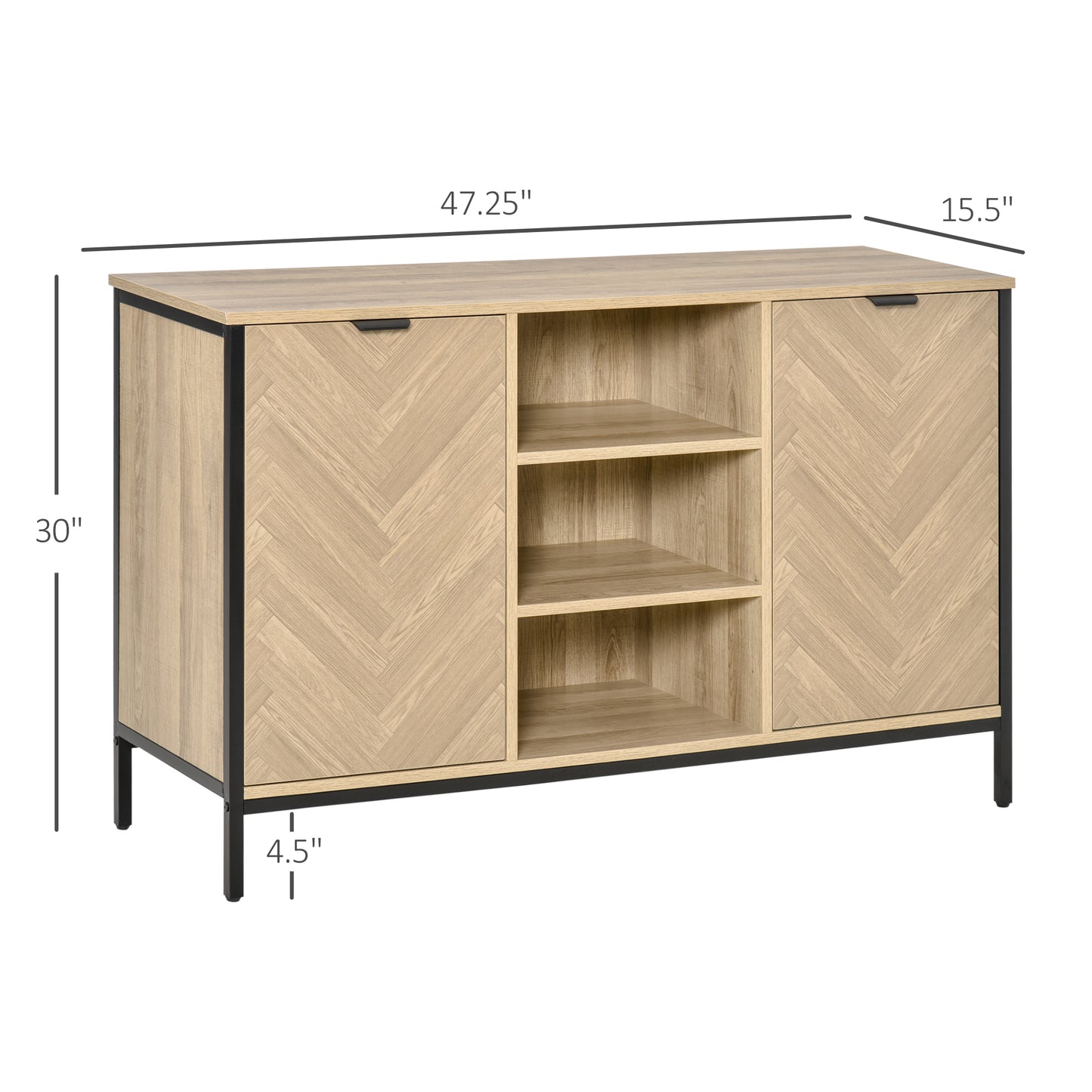 HOMCOM Sideboard Buffet Storage Cabinet Cupboard with 2 Doors and Adjustable Shelves for Dining Room, Kitchen, Living Room, Oak Tone