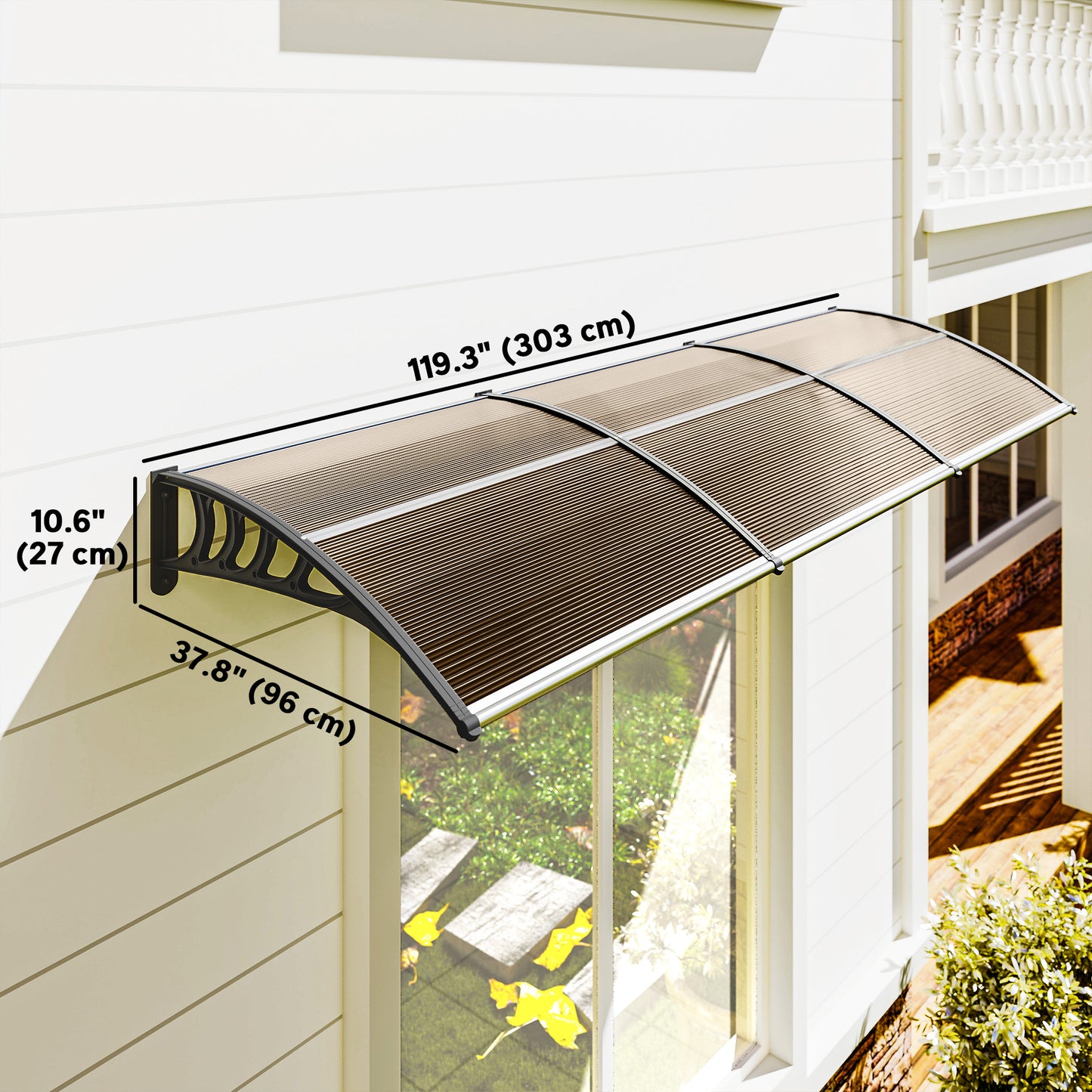 Outsunny Window Awning Door Canopy, Polycarbonate Front Door Outdoor Patio Cover, Sun Shelter, Hollow Sheet for UV, Rain, Snow and Sunlight Protection, Brown, 40" x 80"