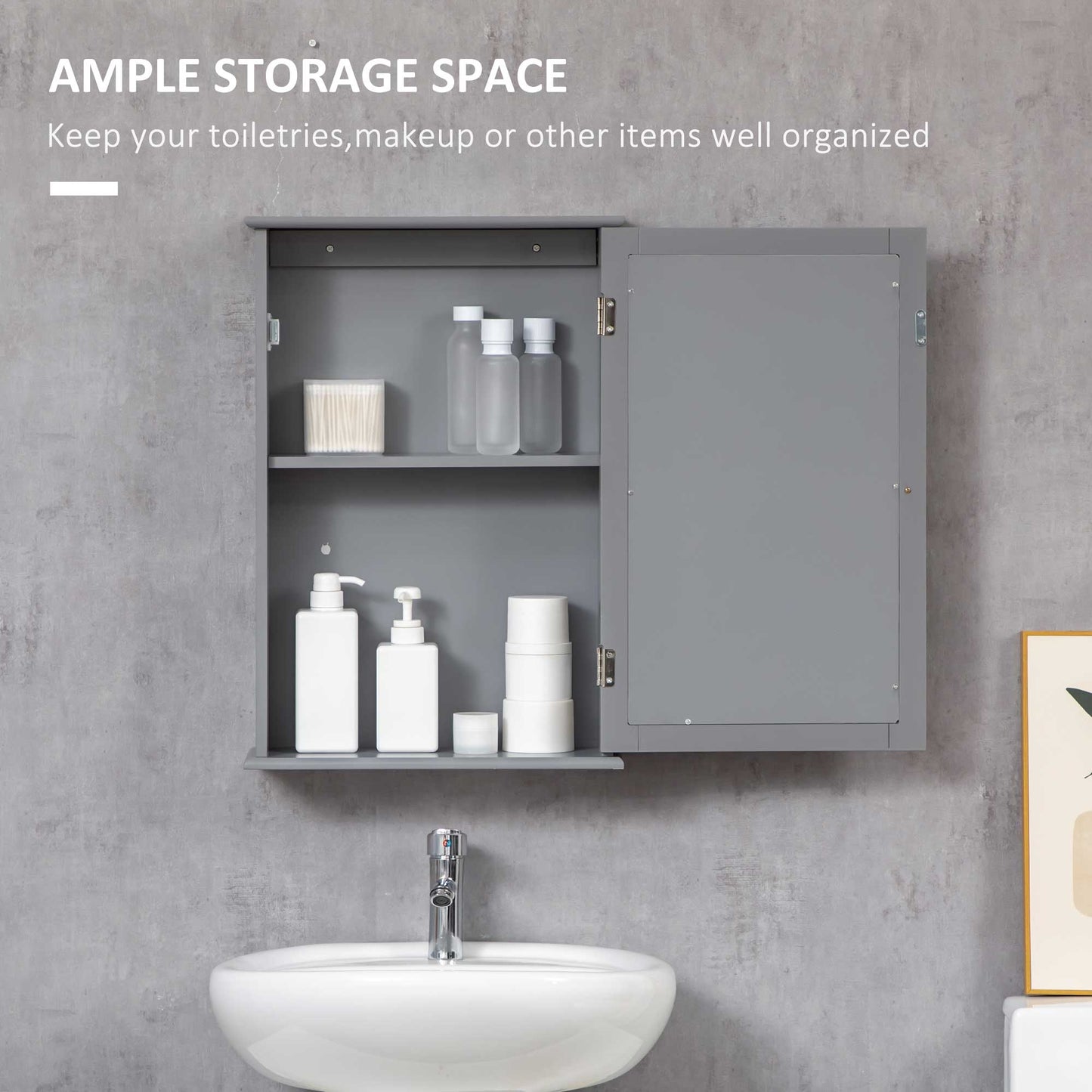 kleankin Bathroom Mirror Cabinet, Wall Mounted Medicine Cabinet with Door and Shelves, White