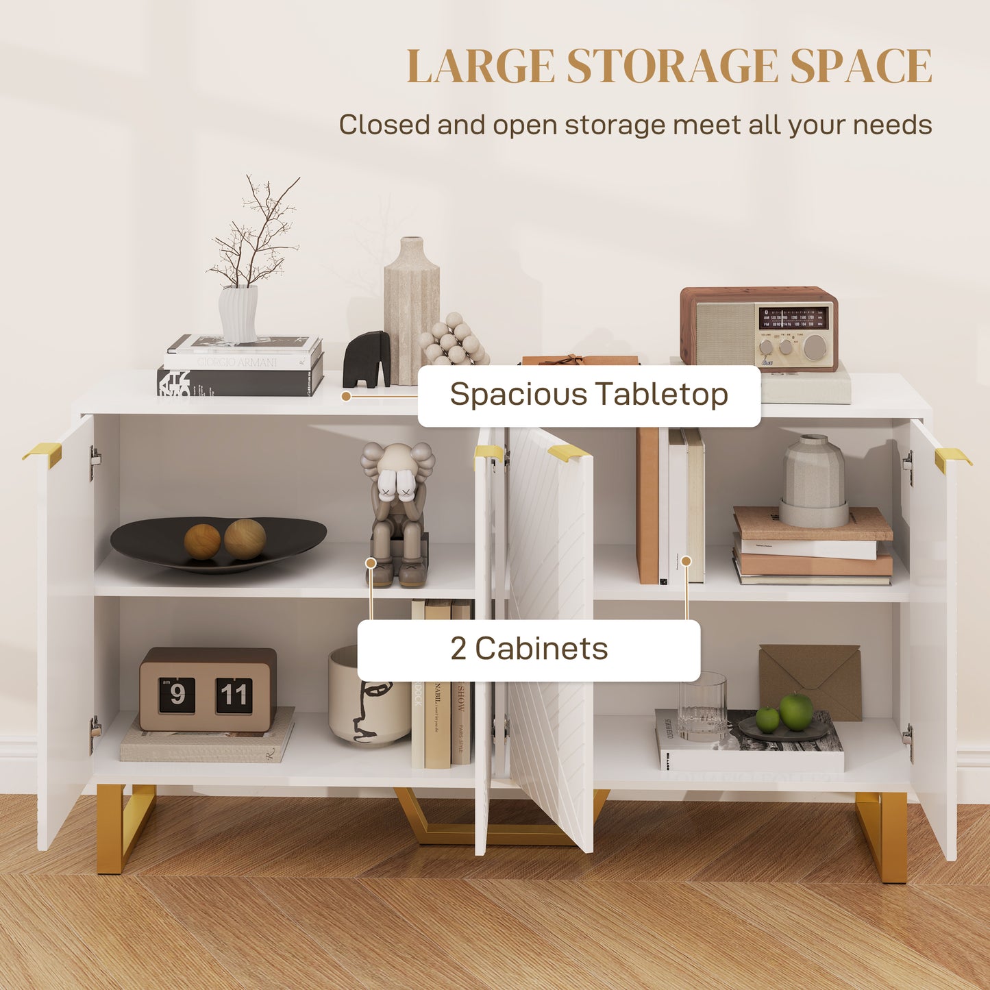 HOMCOM Sideboard Buffet Cabinet with Adjustable Shelves, Living Room Cabinet, TV Cabinet for 65 Inch TV, White