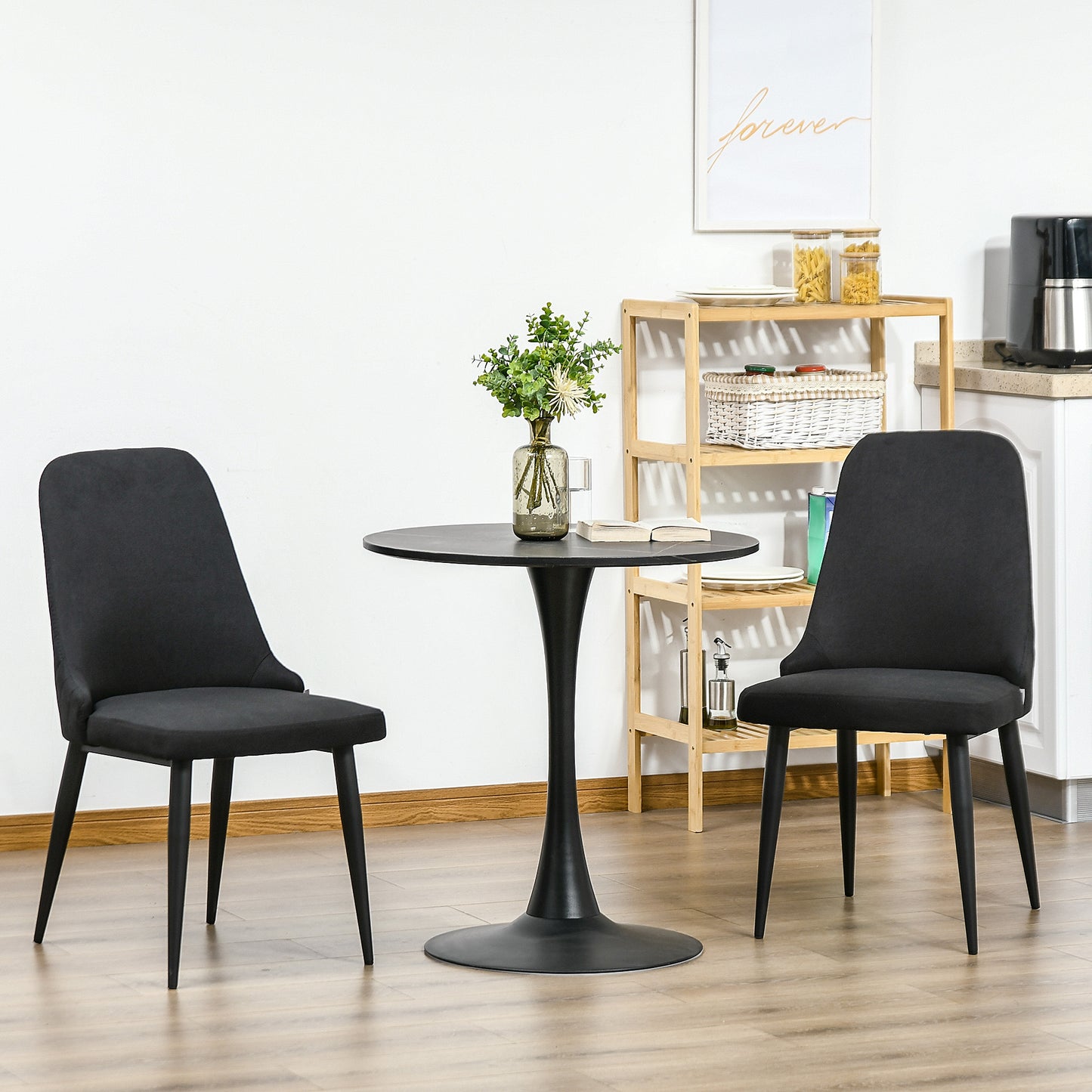 HOMCOM Modern Dining Chair Set of 2, Fabric Upholstered Side Chairs for Kitchen Living Room with Metal Legs, Black