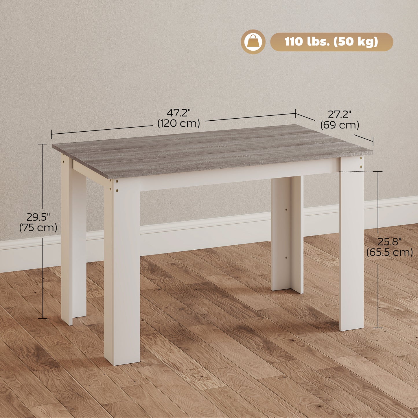 HOMCOM Kitchen Table for 4-6 People, Dining Table with Wood Effect for Dining Room, Oak
