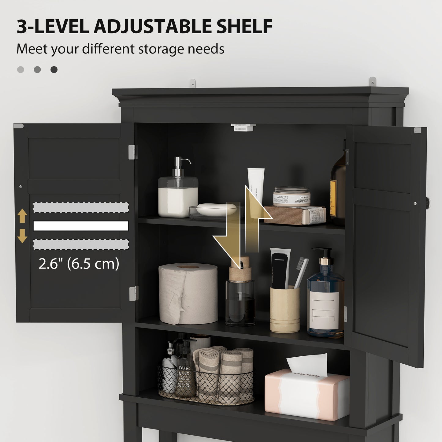 HOMCOM 3-Tier Over Toilet Storage Unit Washing Machine Cabinet Dryer Cabinet with Adjustable Shelf for Bathroom, Laundry