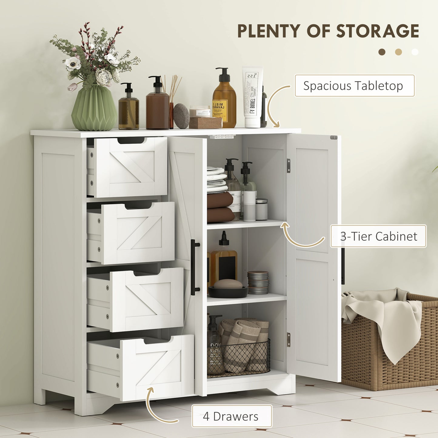 HOMCOM Bathroom Floor Cabinet, Farmhouse Bathroom Storage Cabinet with Adjustable Shelf, Black