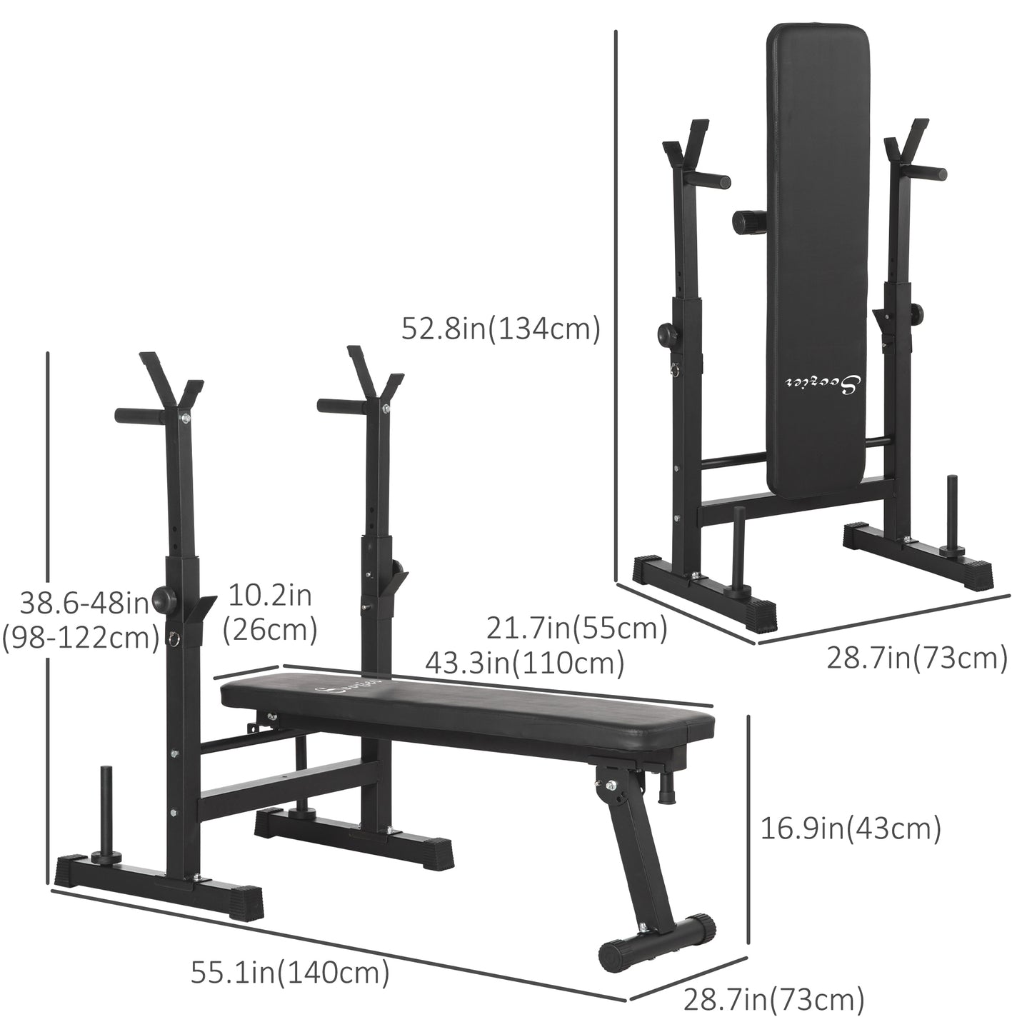 Soozier Adjustable Weight Bench, Foldable Bench Press with Barbell Rack and Dip Station for Home Gym, Strength Training Multiuse Workout Bench, Black and Grey