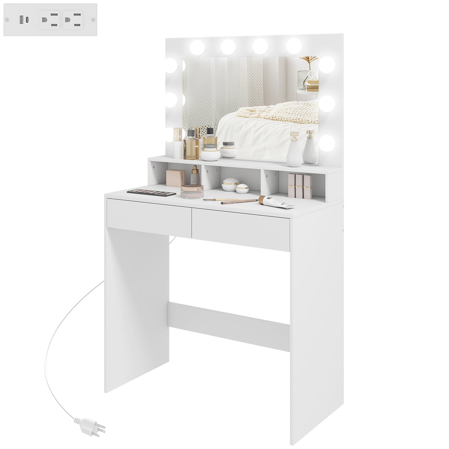 HOMCOM Vanity Table, Makeup Dressing Table with LED Lighting Mirror, Drawers, for Bedroom, Black