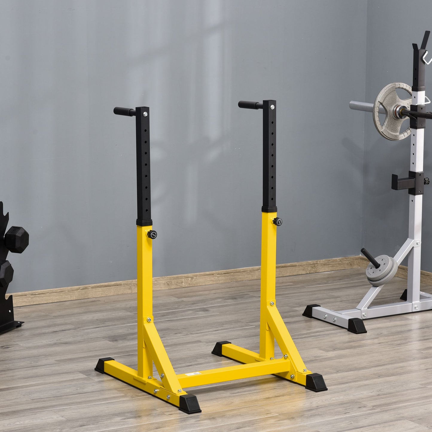 Soozier Dip Station, Body Press Parallel Bar with 10 Adjustable Height, Home Gym Workout Trainer Dip Bar, Yellow