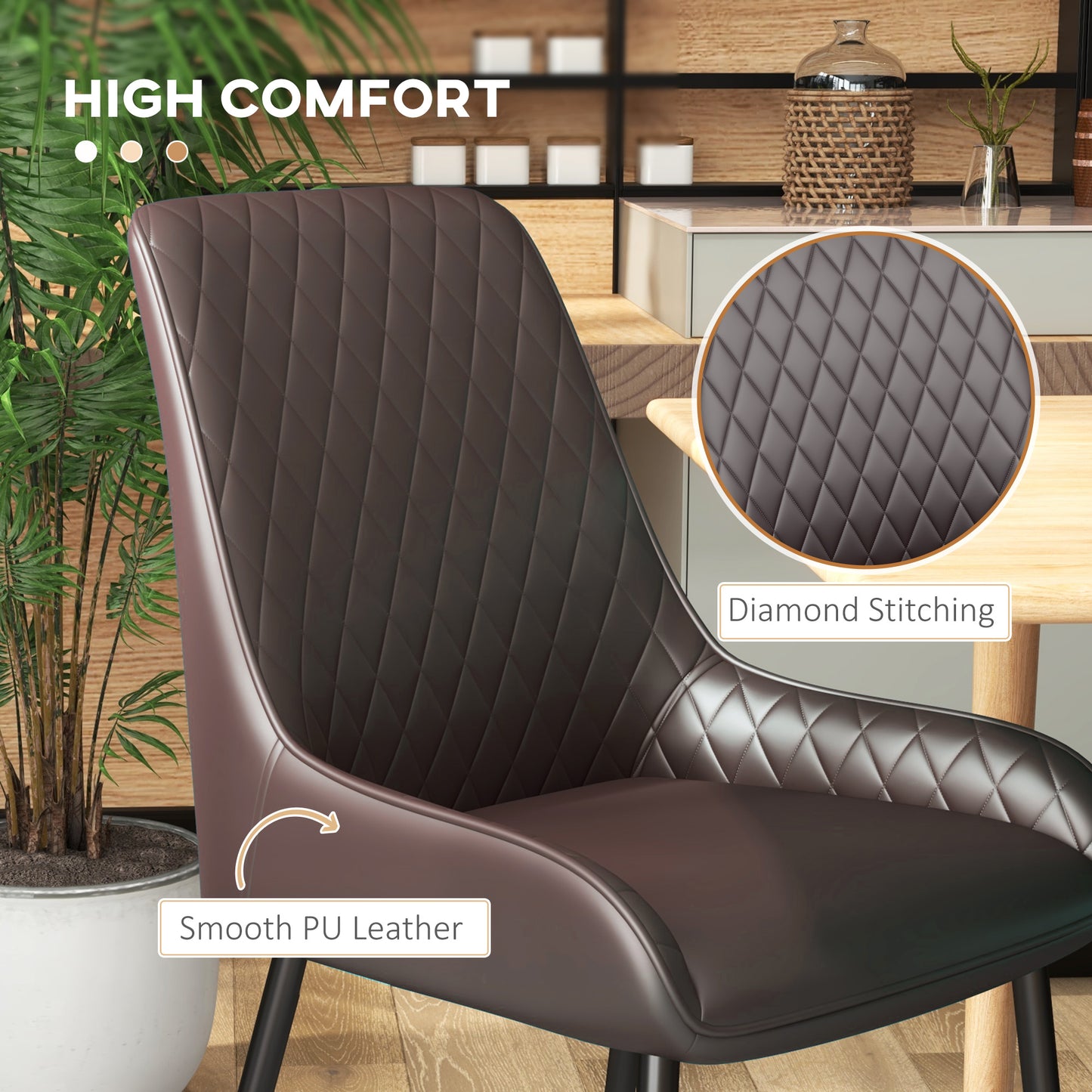 HOMCOM Upholstered Kitchen Chairs, Modern Dining Chairs Set of 2 with Diamond Tufting and Steel Legs for Dining Room, Black