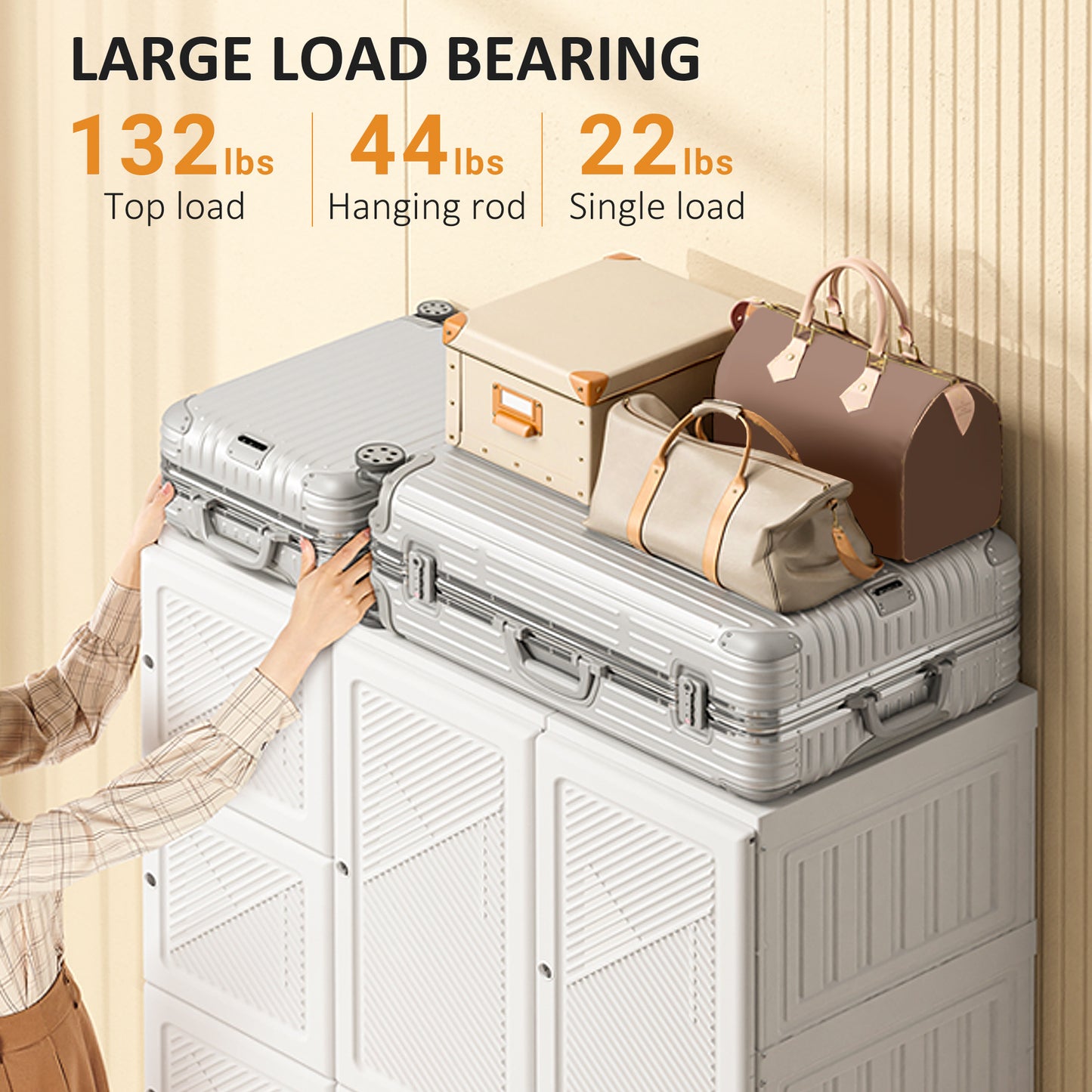 HOMCOM Portable Wardrobe Closet, Folding Bedroom Wardrobe, Clothes Storage Organizer with 8 Cube Compartments, White