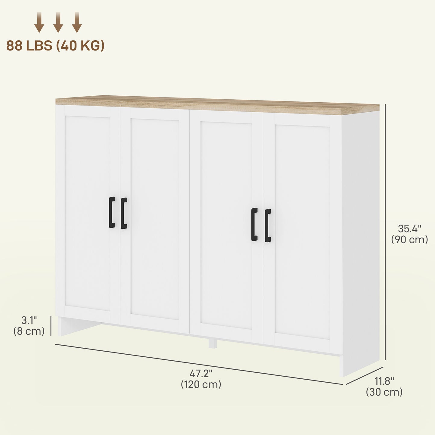 HOMCOM Modern Sideboard Buffet Cabinet, Modern Kitchen Storage Cabinet with 3 Doors Adjustable Shelves, for Dining Room, White