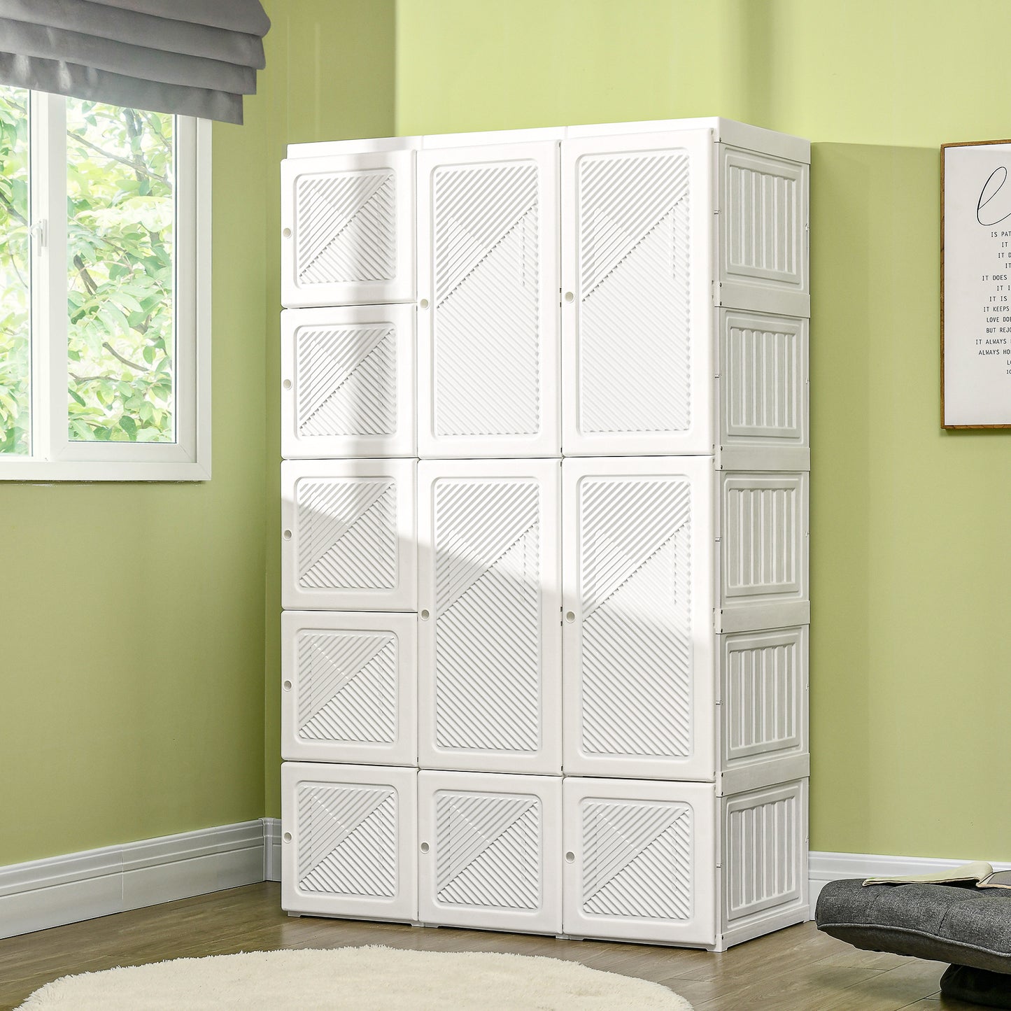 HOMCOM Portable Wardrobe Closet, Folding Bedroom Wardrobe, Clothes Storage Organizer with 8 Cube Compartments, White