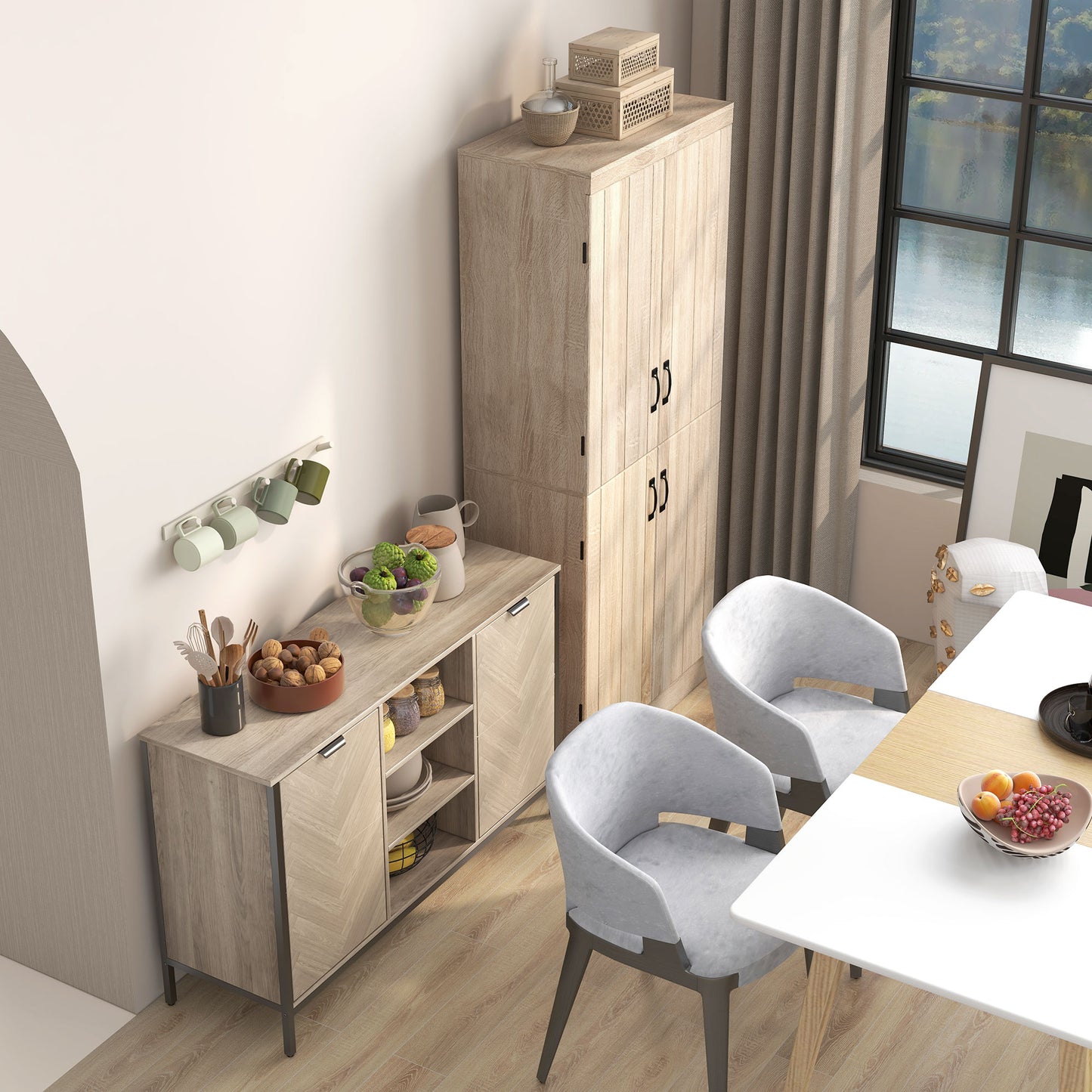 HOMCOM Sideboard Buffet Storage Cabinet Cupboard with 2 Doors and Adjustable Shelves for Dining Room, Kitchen, Living Room, Oak Tone