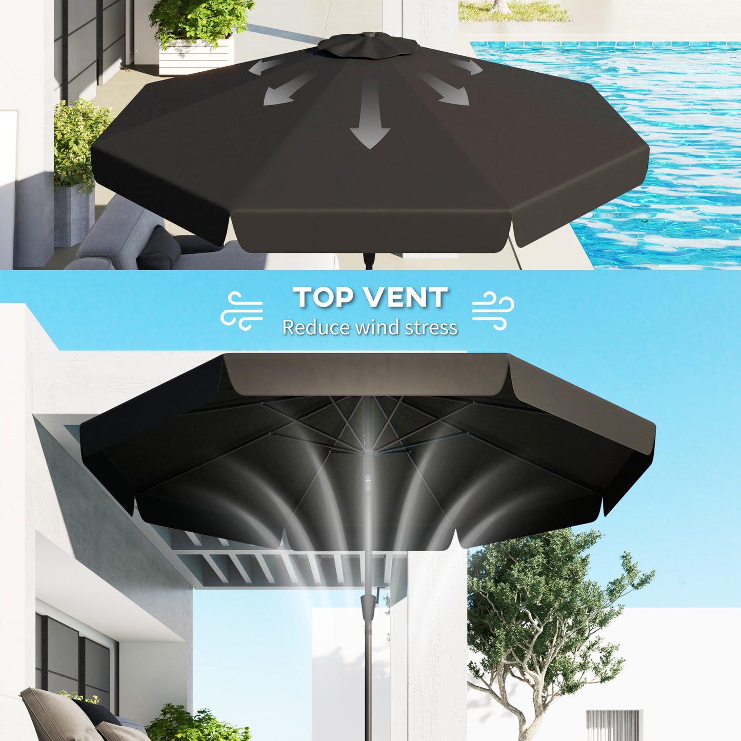 Outsunny 8.5 ft Outdoor Market Table Umbrella, Round Patio Umbrella with Tilt and Crank for Garden, Backyard, Deck, Wine Red