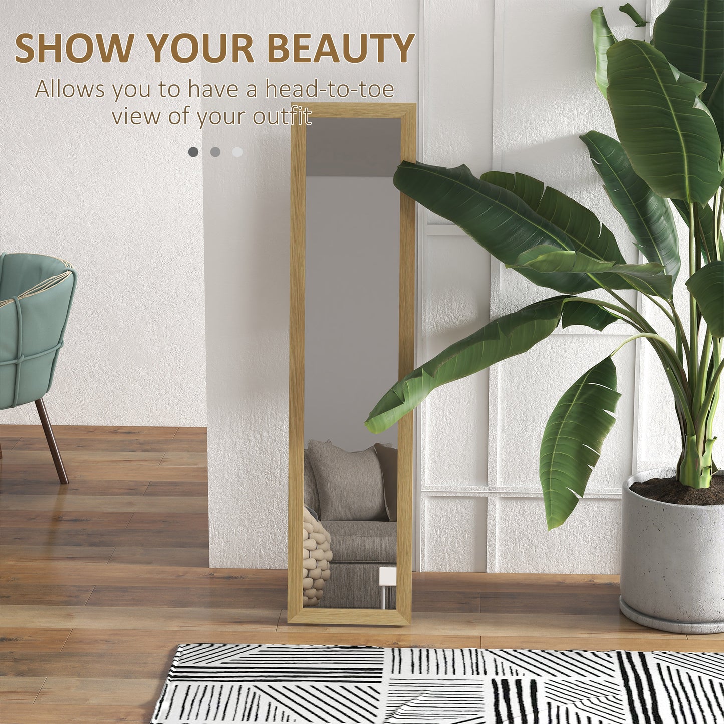 HOMCOM 15" x 62" Full Length Mirror for Bedroom, Free Standing Dressing Mirror, Wall Mirror for Living Room, Grey