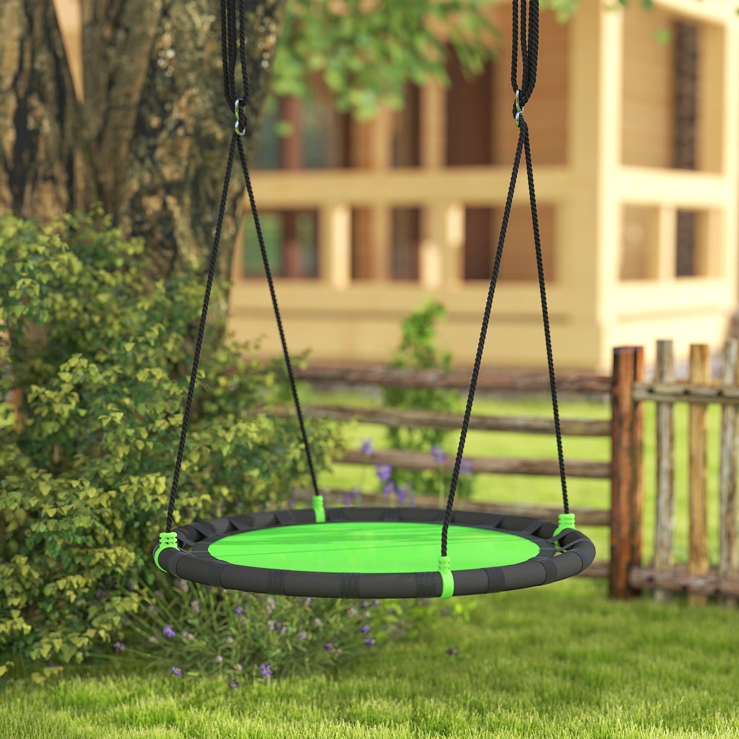 Qaba 39 inch Saucer Tree Swing Set for Kids with Adjustable Hanging Ropes for Outdoor, Backyard, Green