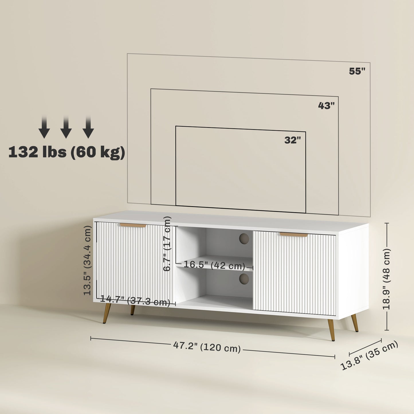HOMCOM TV Stand with Storage for 55 Inch TV, Modern TV Cabinet with 2 Open Shelves and 2 Cabinets for Living Room, White