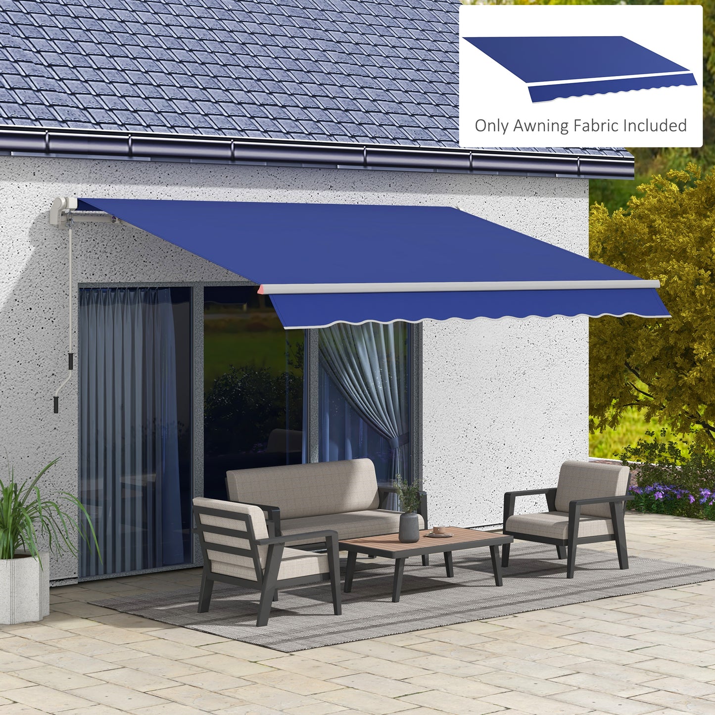 Outsunny 11' x 10' Outdoor Sunshade Canopy Awning Cover, Retractable Awning Fabric Replacement, UV Protection, Navy Blue