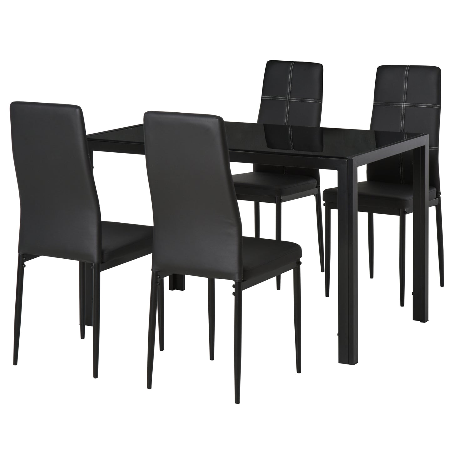 HOMCOM 5-Piece Rectangular Glass Kitchen Table and Chairs with Metal Frame and Faux Leather Upholstery for Dining Room, White