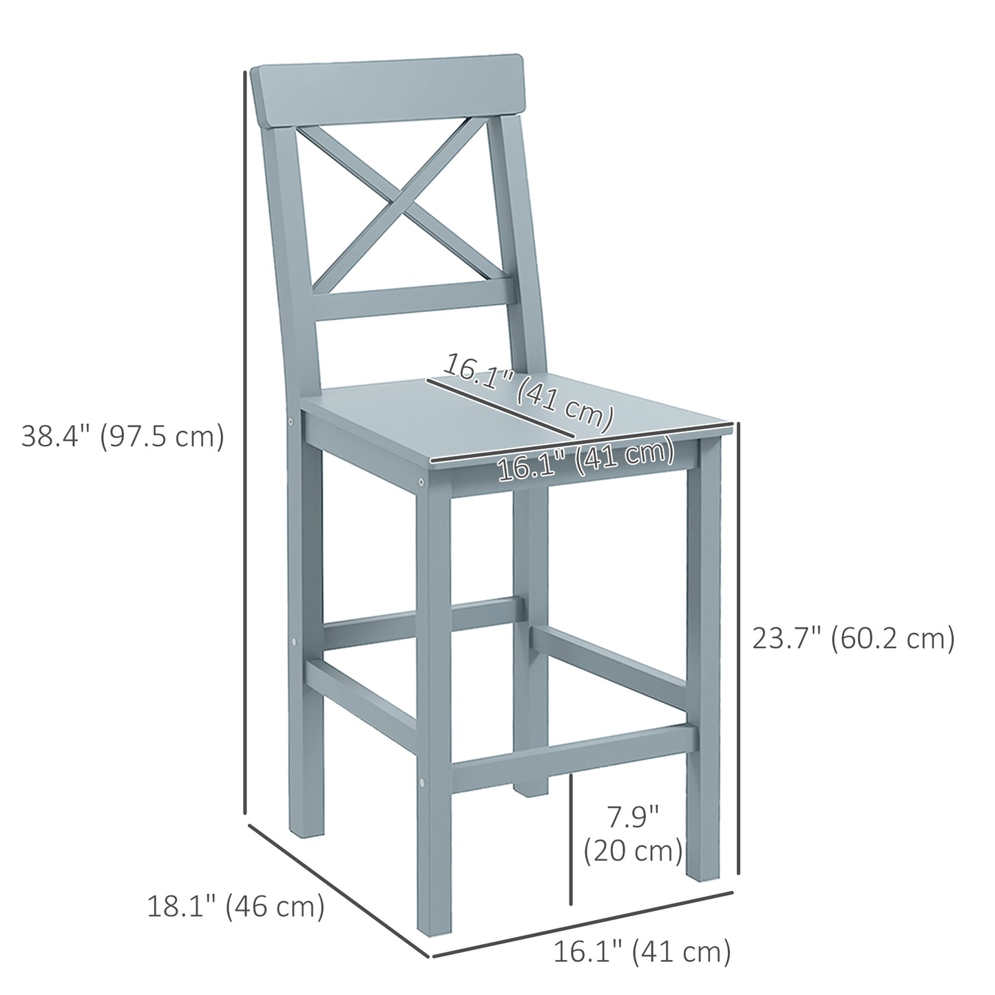 HOMCOM Counter Height Stools Set of 2, Farmhouse Bar Stools with Backs, Solid Wood Counter Stools for Kitchen Island