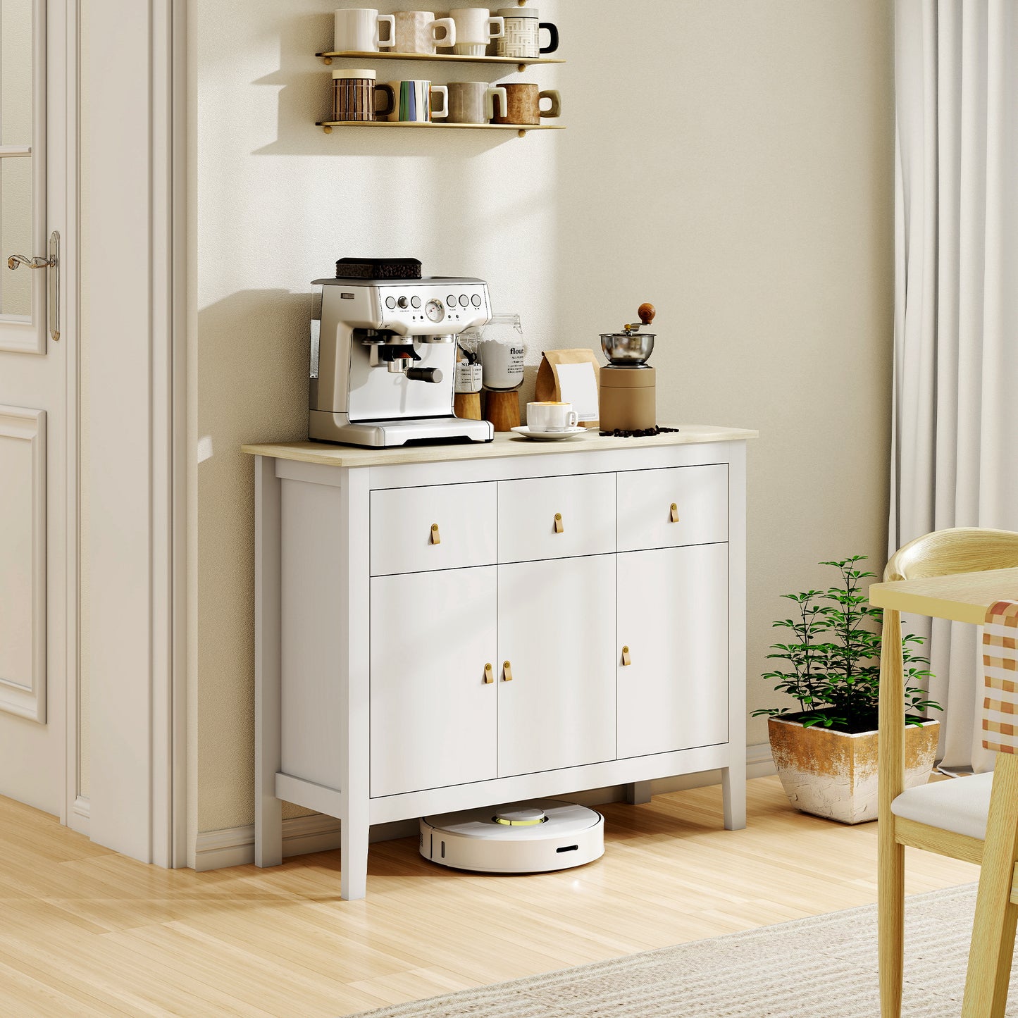 HOMCOM Sideboard Buffet Cabinet, 40" Kitchen Coffee Bar Cabinet with 3 Drawers and 2 Adjustable Shelves, White