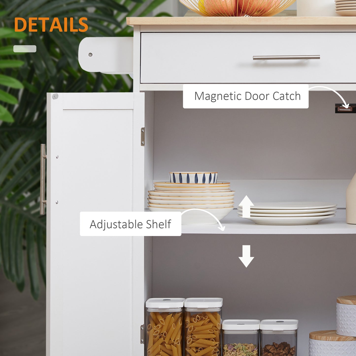 HOMCOM Rolling Kitchen Island Cart with Wood Top, Enough Storage Drawer Space with Towel Bar Rack Shelves, Portable Kitchen Utility Serving Cart Trolley on Wheels, Black