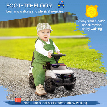 Aosom Kids Ride On Sliding Car with Hidden Under Seat Storage, Ride On Police Car for Toddler with Megaphone, Anti Dumping Device, Removable Backrest, Foot-to-Floor Design, White