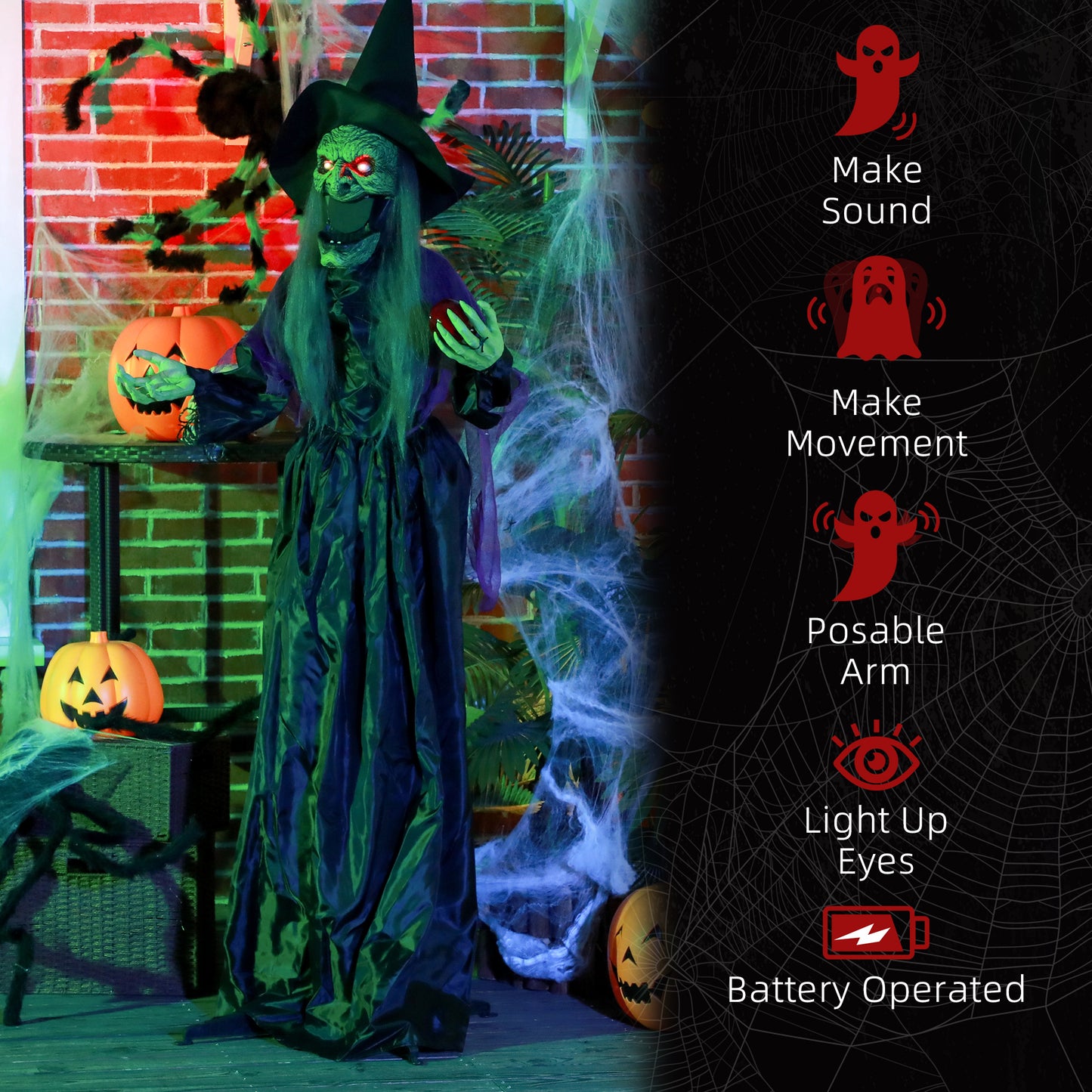 Outsunny 5.6' Life Size Clown Outdoor Halloween Decoration Animatronic, Animated Prop w/ Light Up Eyes