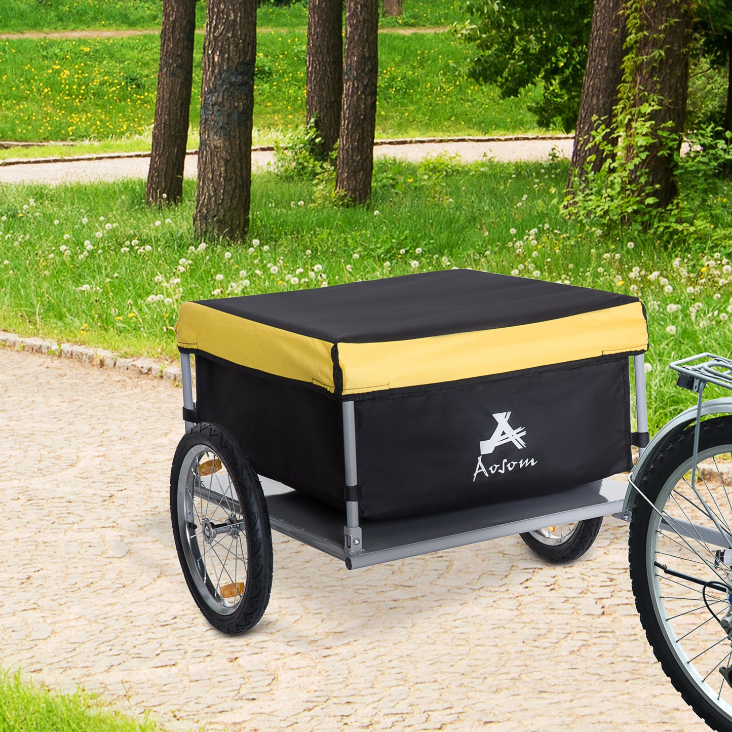 Aosom Bike Cargo Trailer Bicycle Luggage Carrier Cart with Cover Black Red